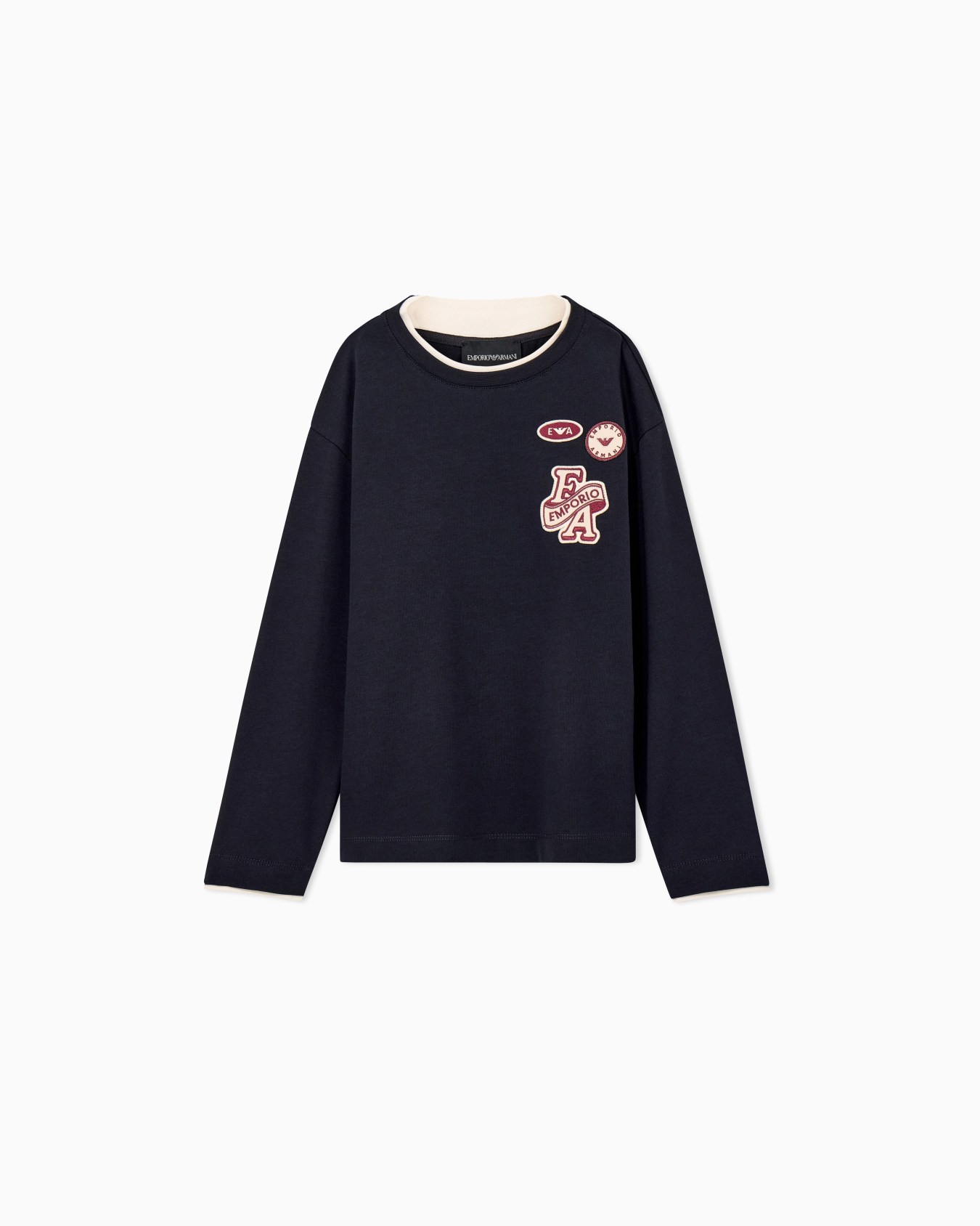 Long-sleeve heavy cotton T-shirt with embroidered patches Slide 0