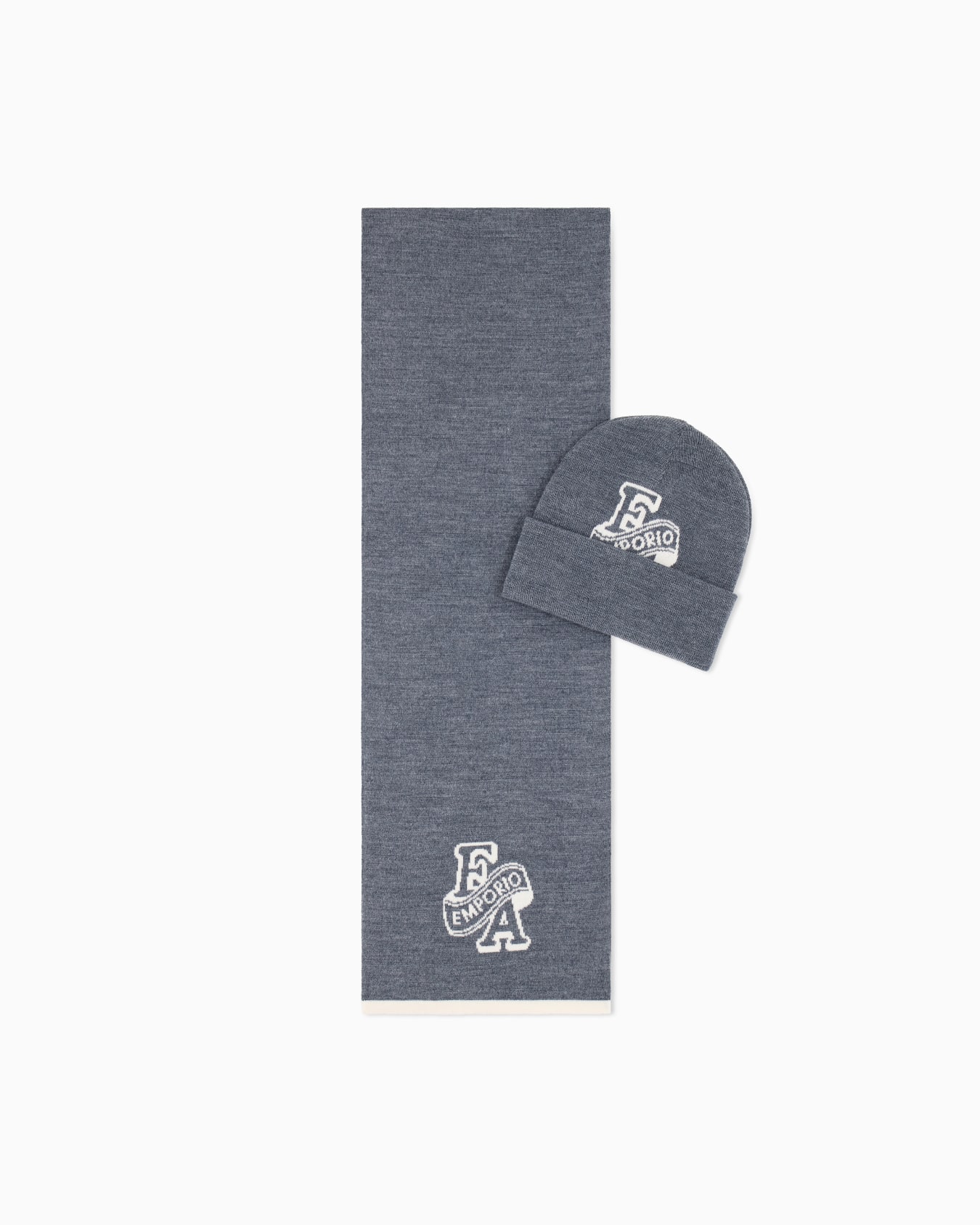 Knitwear set with virgin wool logo beanie and scarf Slide 0