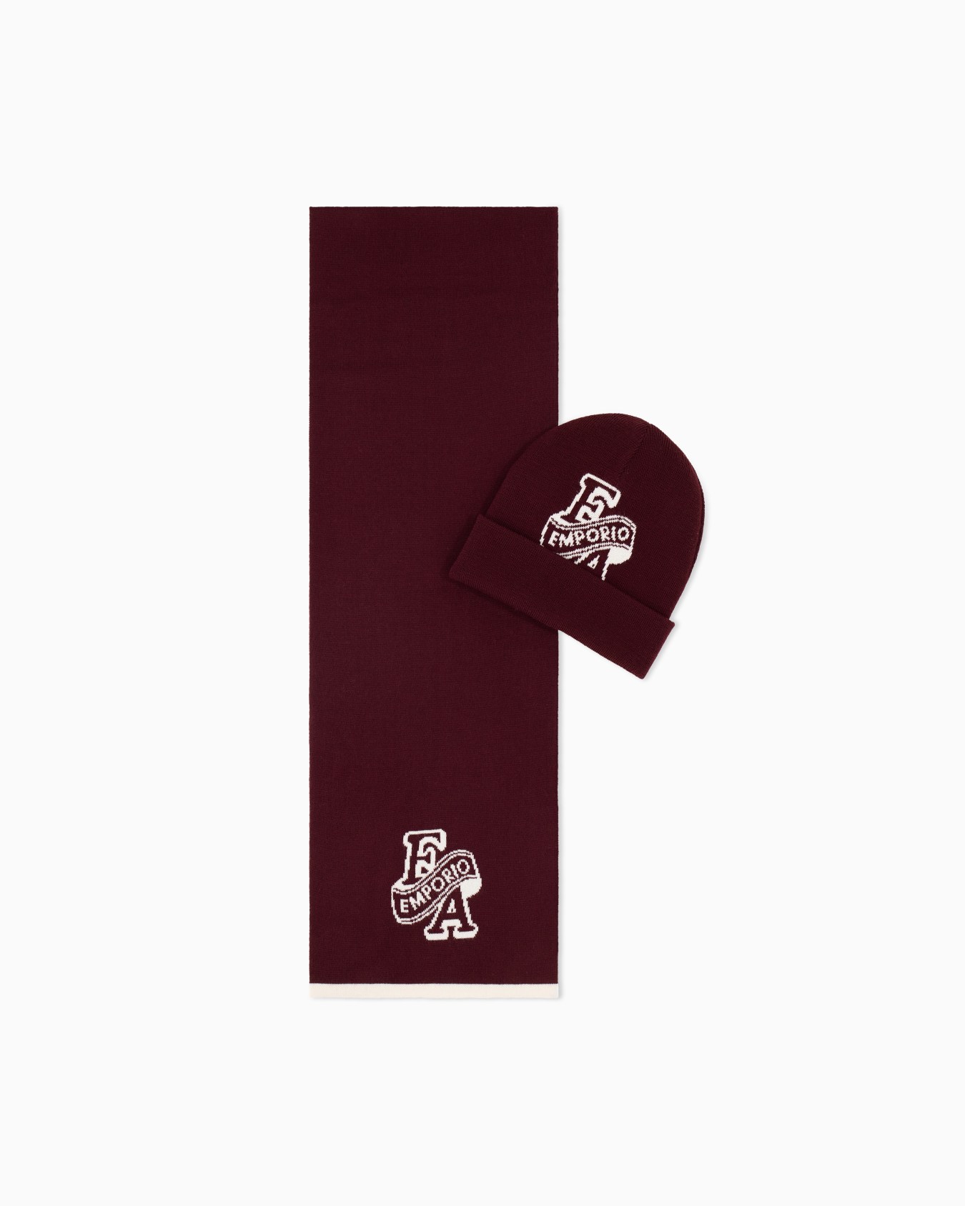 Knitwear set with virgin wool logo beanie and scarf Slide 0