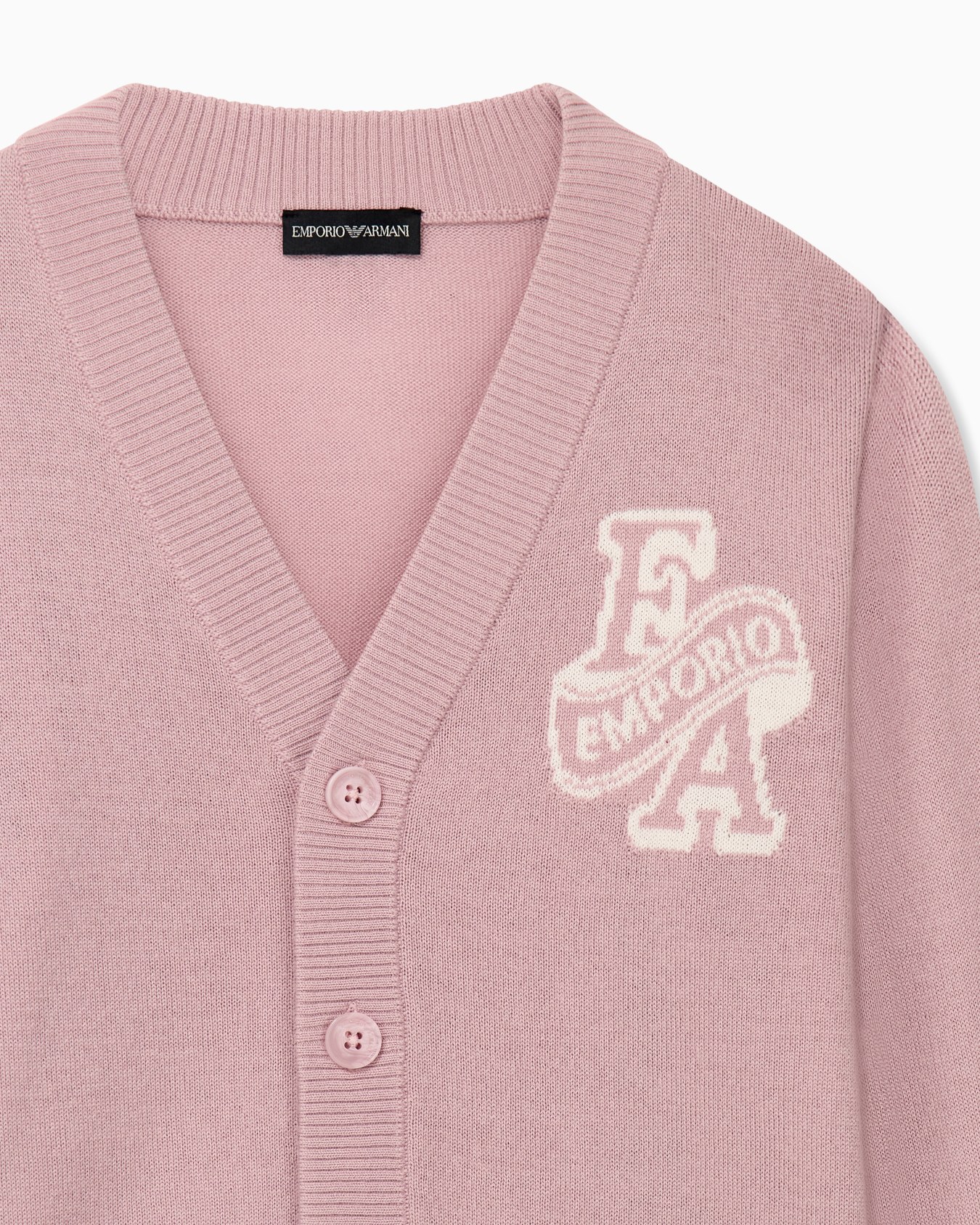 V-neck cardigan with embroidered patches and button closure Slide 1