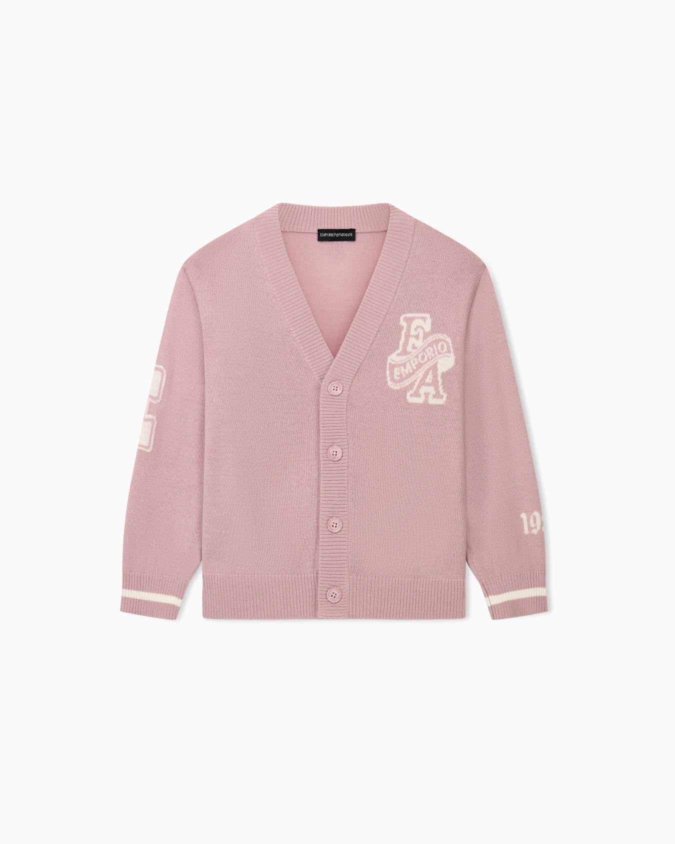 V-neck cardigan with embroidered patches and button closure Slide 0