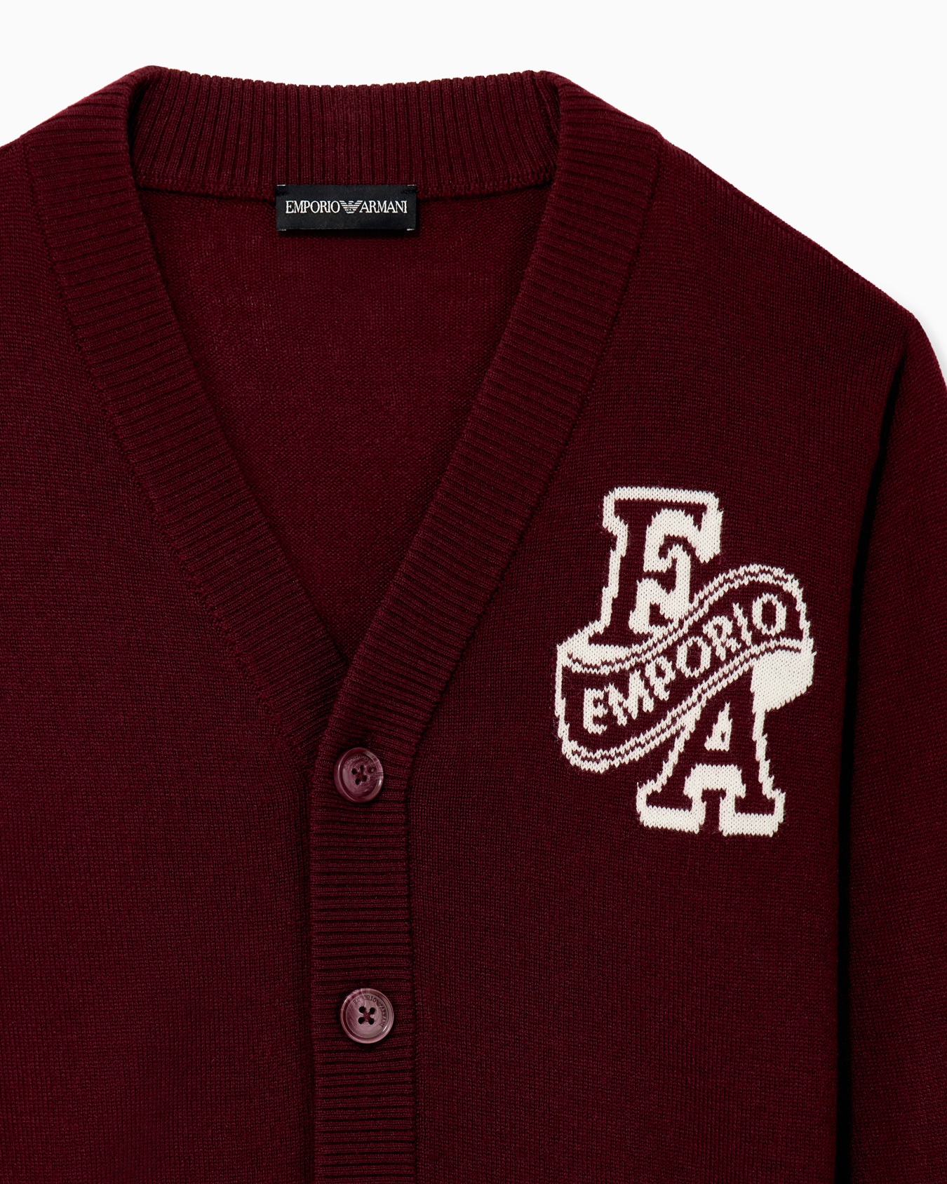 V-neck cardigan with embroidered patches and button closure Slide 1