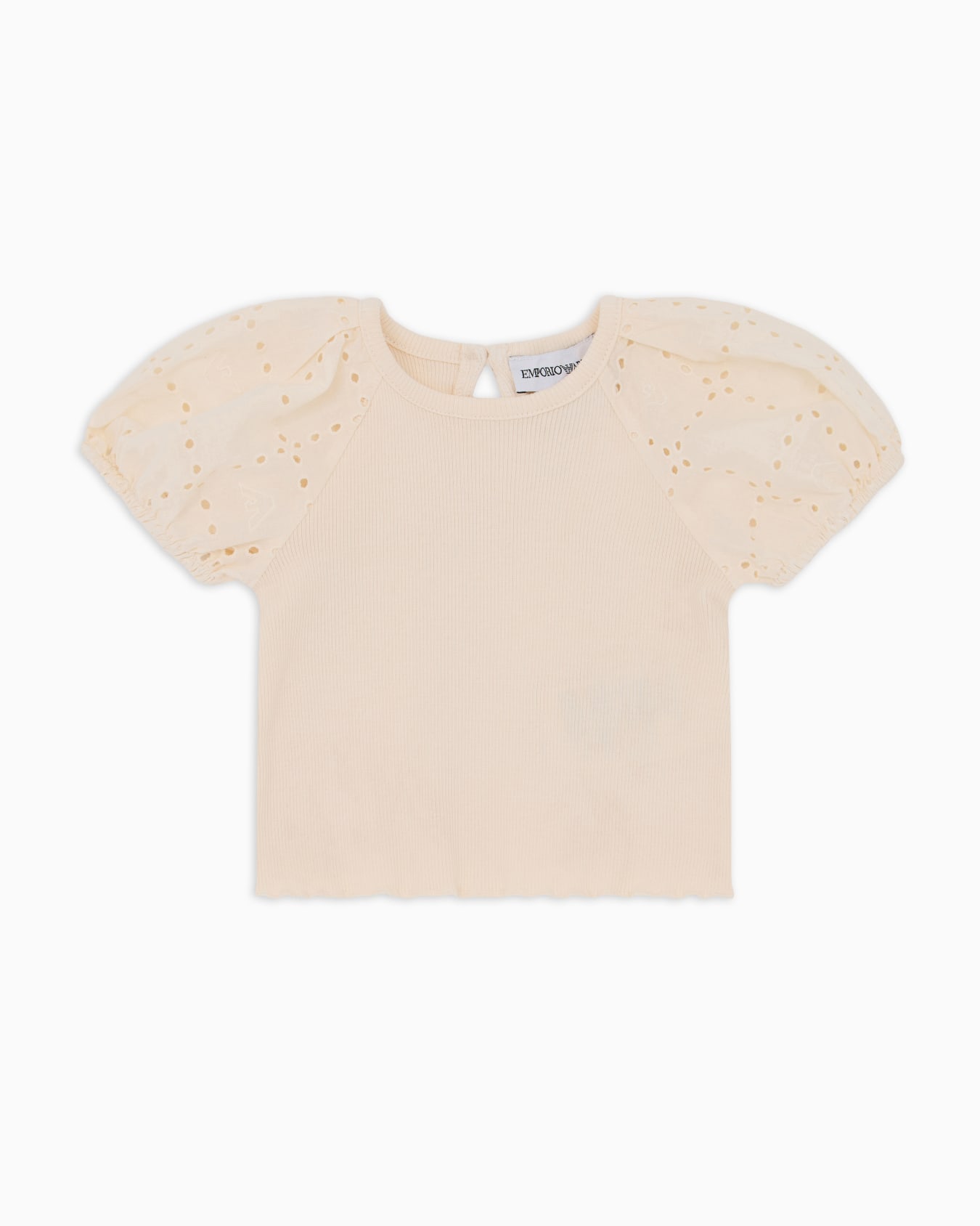 T-shirt with eyelet embroidery puffed sleeves Slide 0