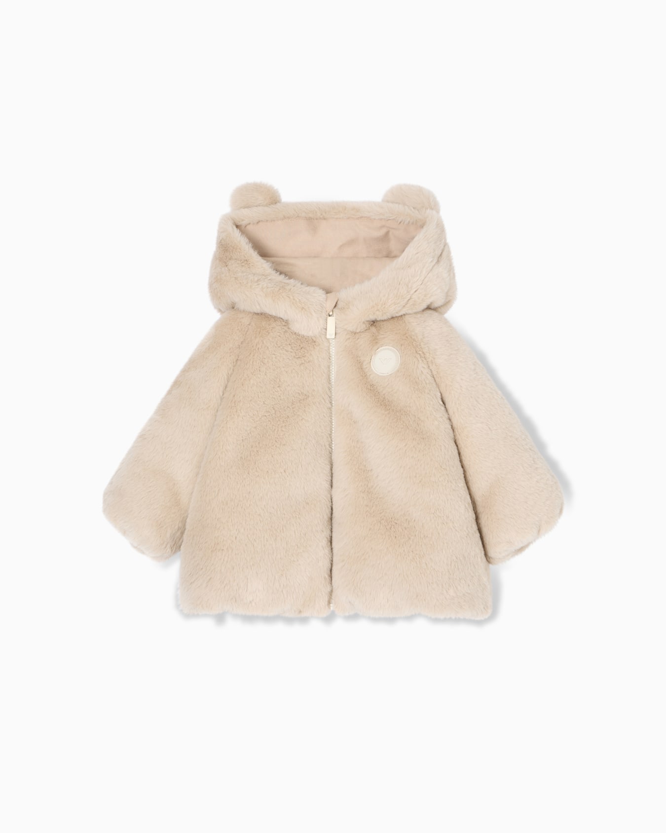 Giubbotto con cappuccio in tessuto effetto fur Slide 0