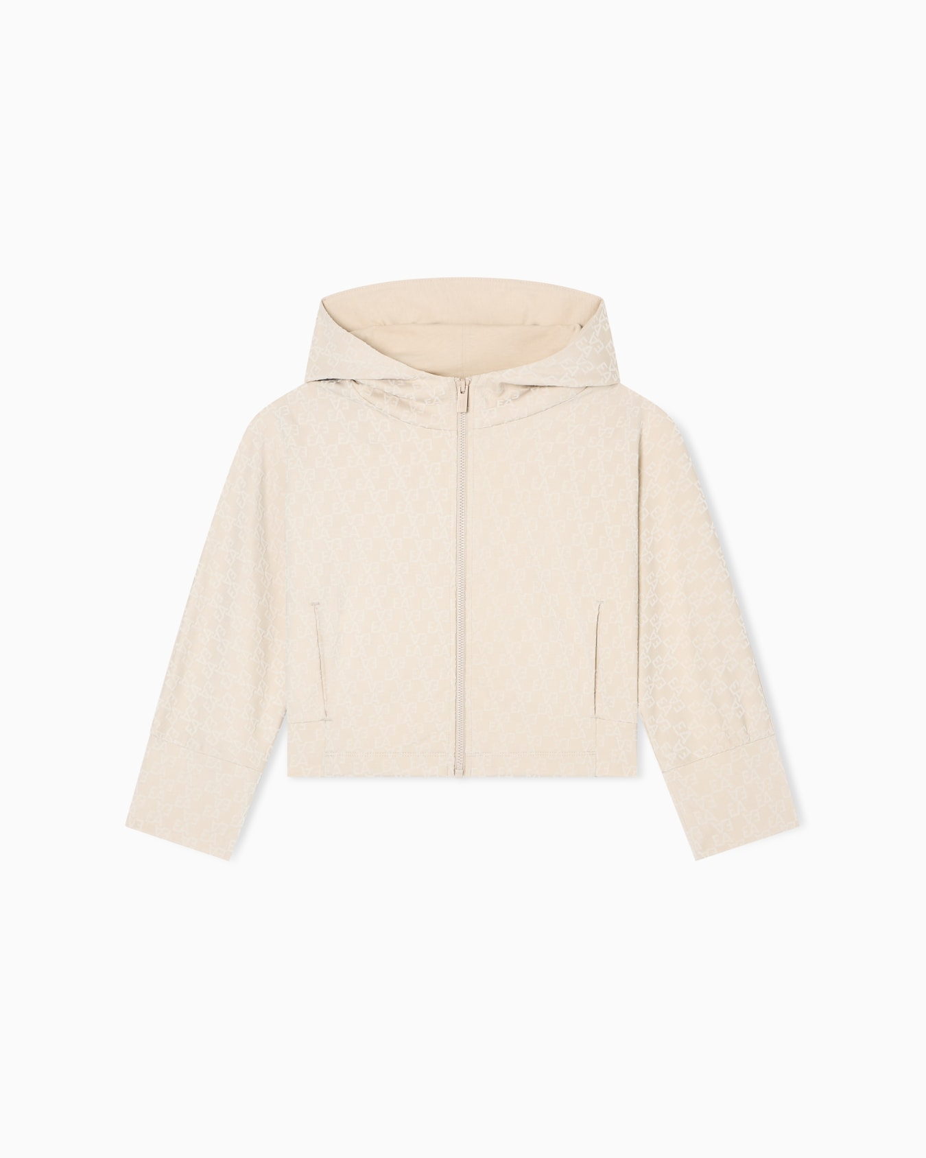 Hooded, zip-up sweatshirt in interlock jersey with all-over flocked EA logo Slide 0