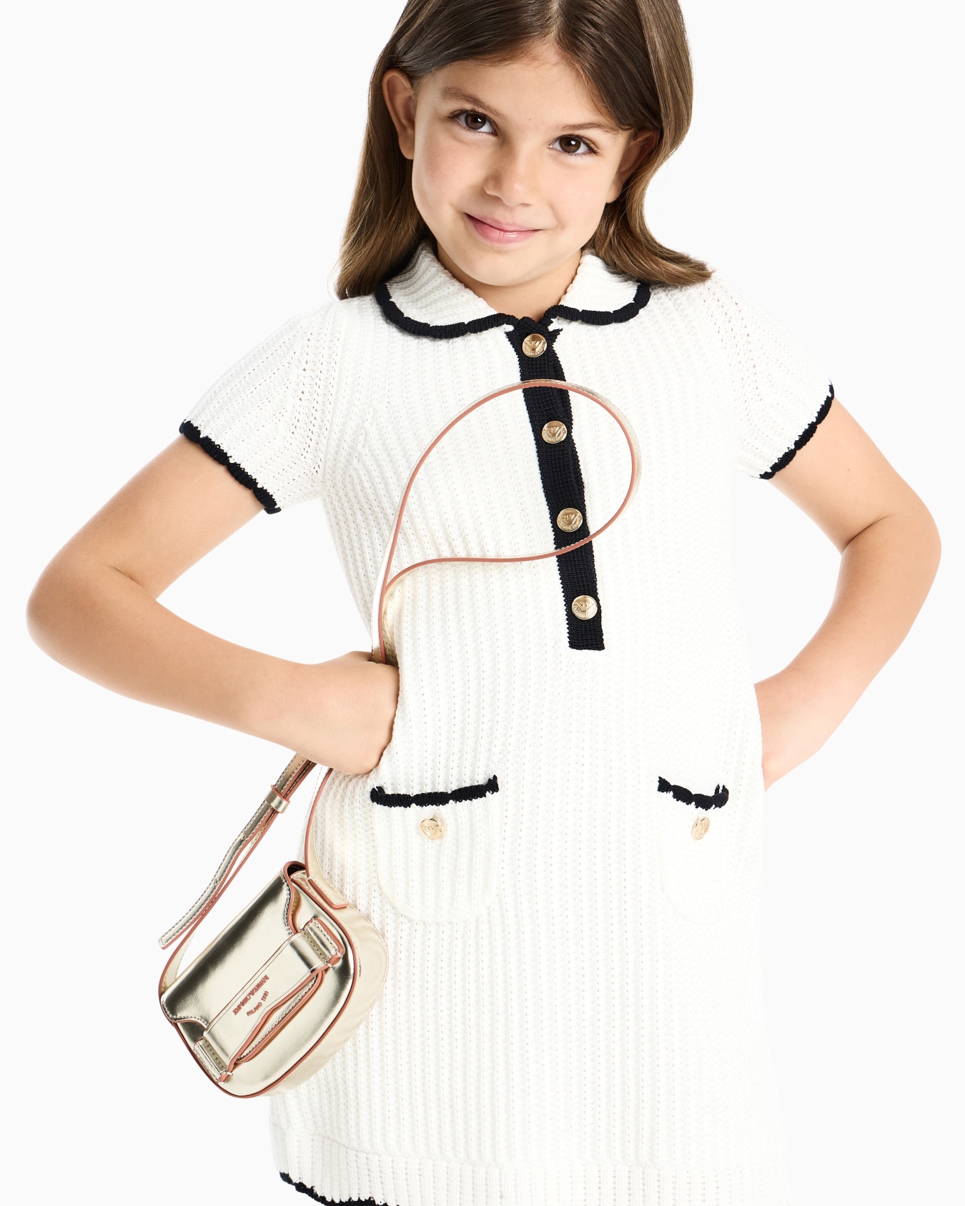 Ribbed knit dress with gold buttons スライドする 3