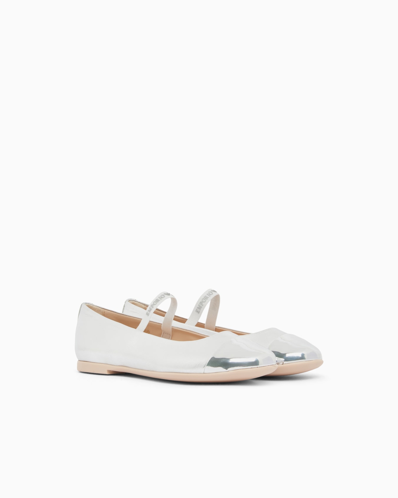 Ballet flats in laminated nappa leather with logo straps Slide 1