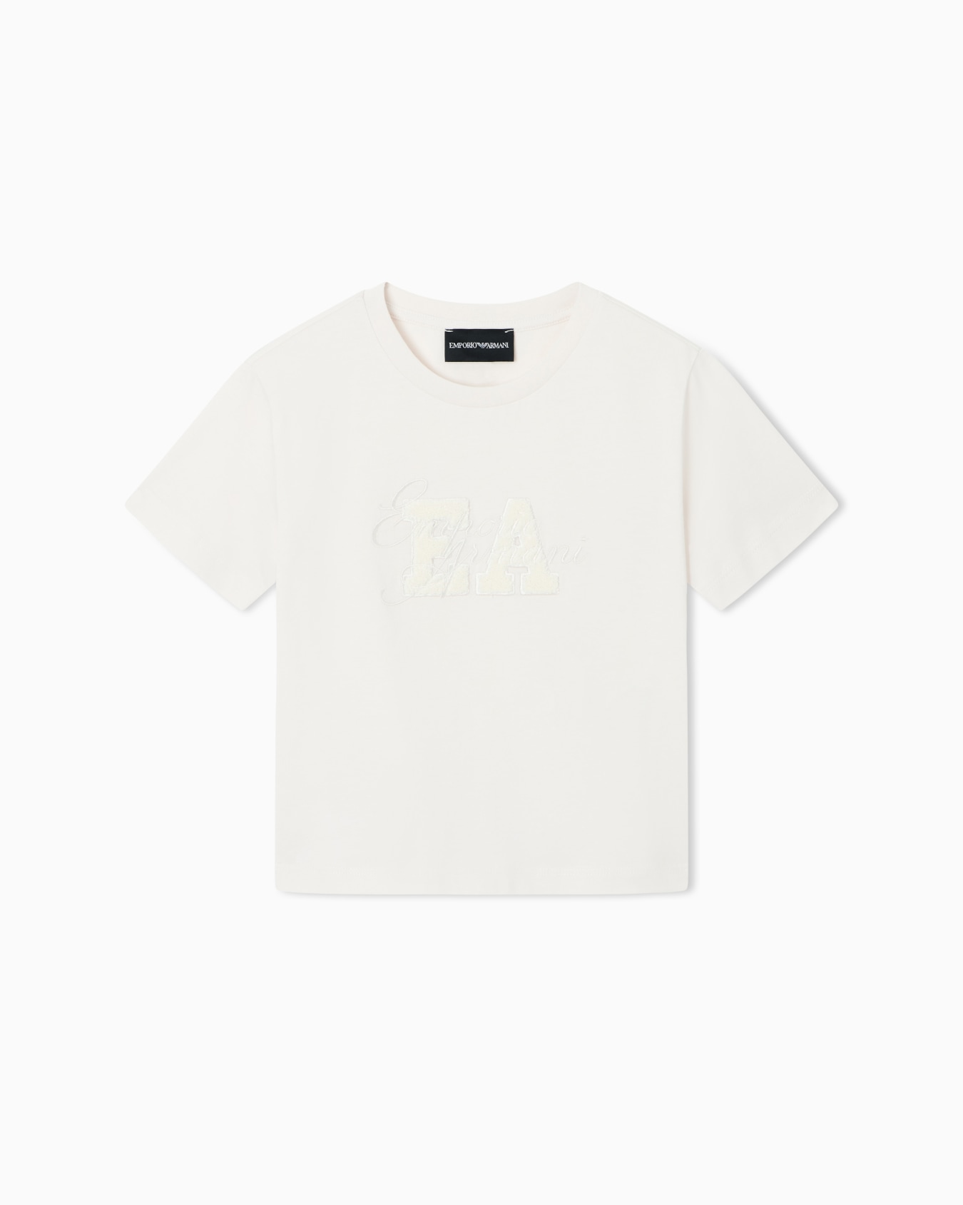 Crew neck cotton jersey T-shirt with an embroidered logo Slide 0