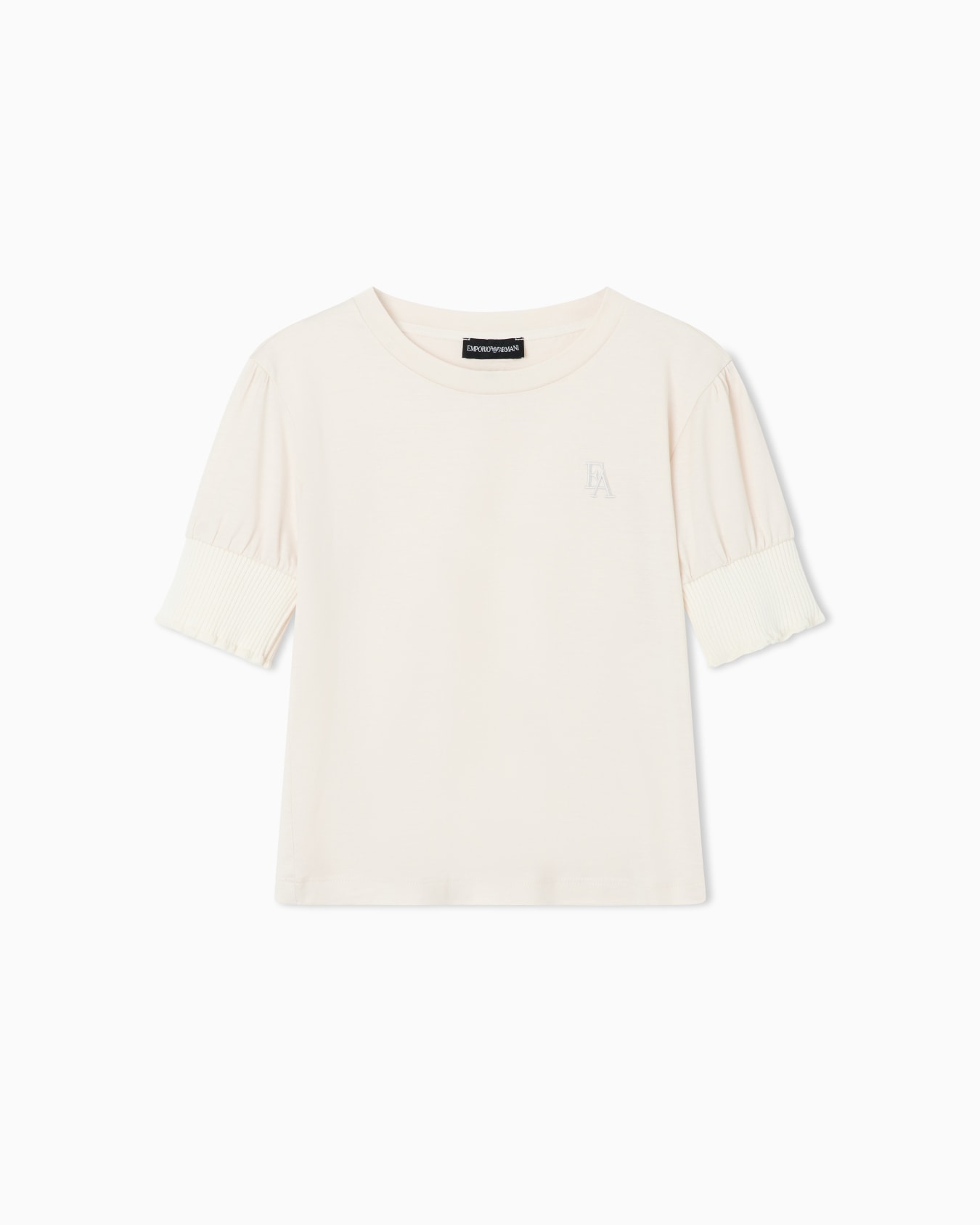 T-shirt in lyocell and cotton jersey with puff sleeves Slide 0