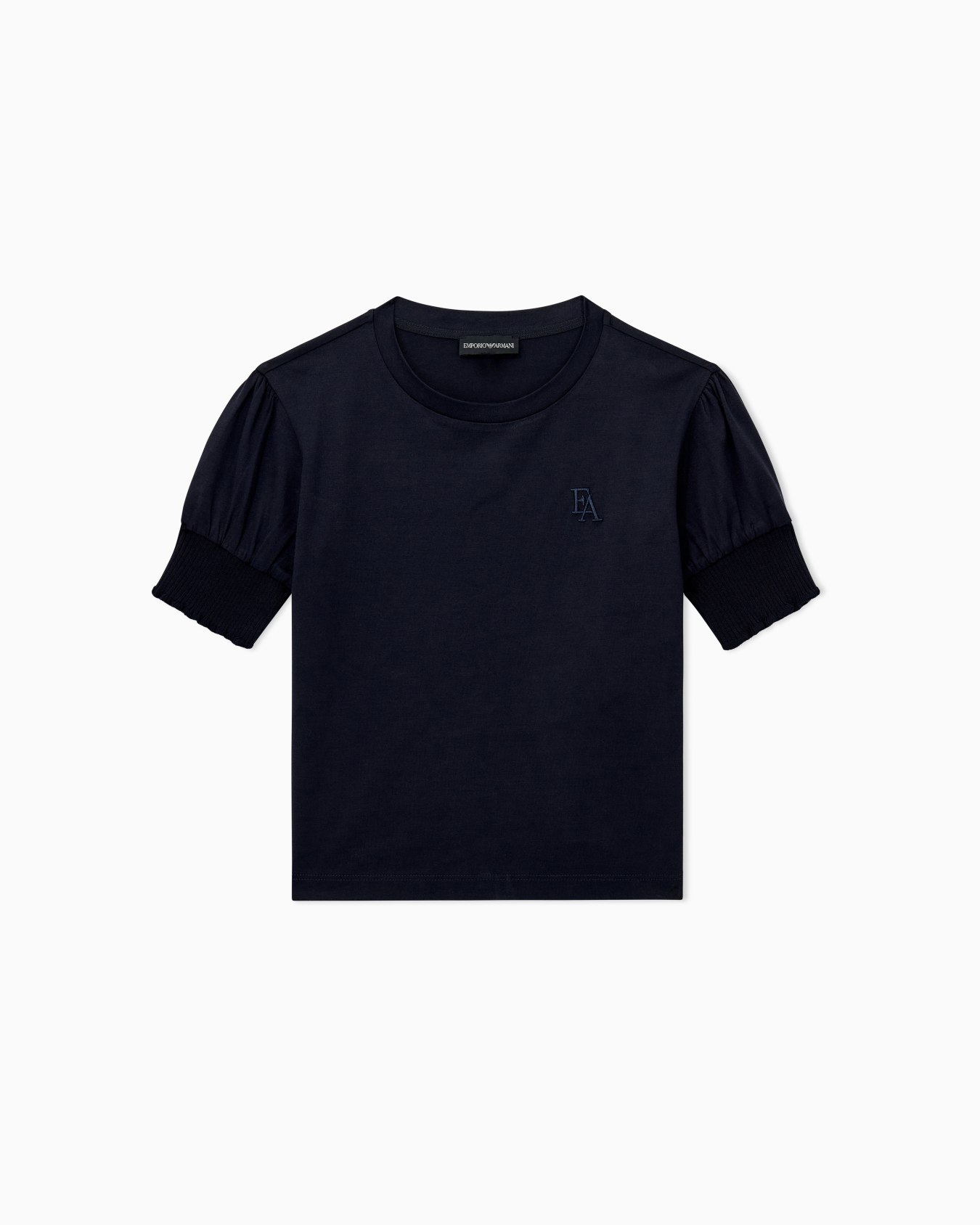 T-shirt in lyocell and cotton jersey with puff sleeves Slide 0