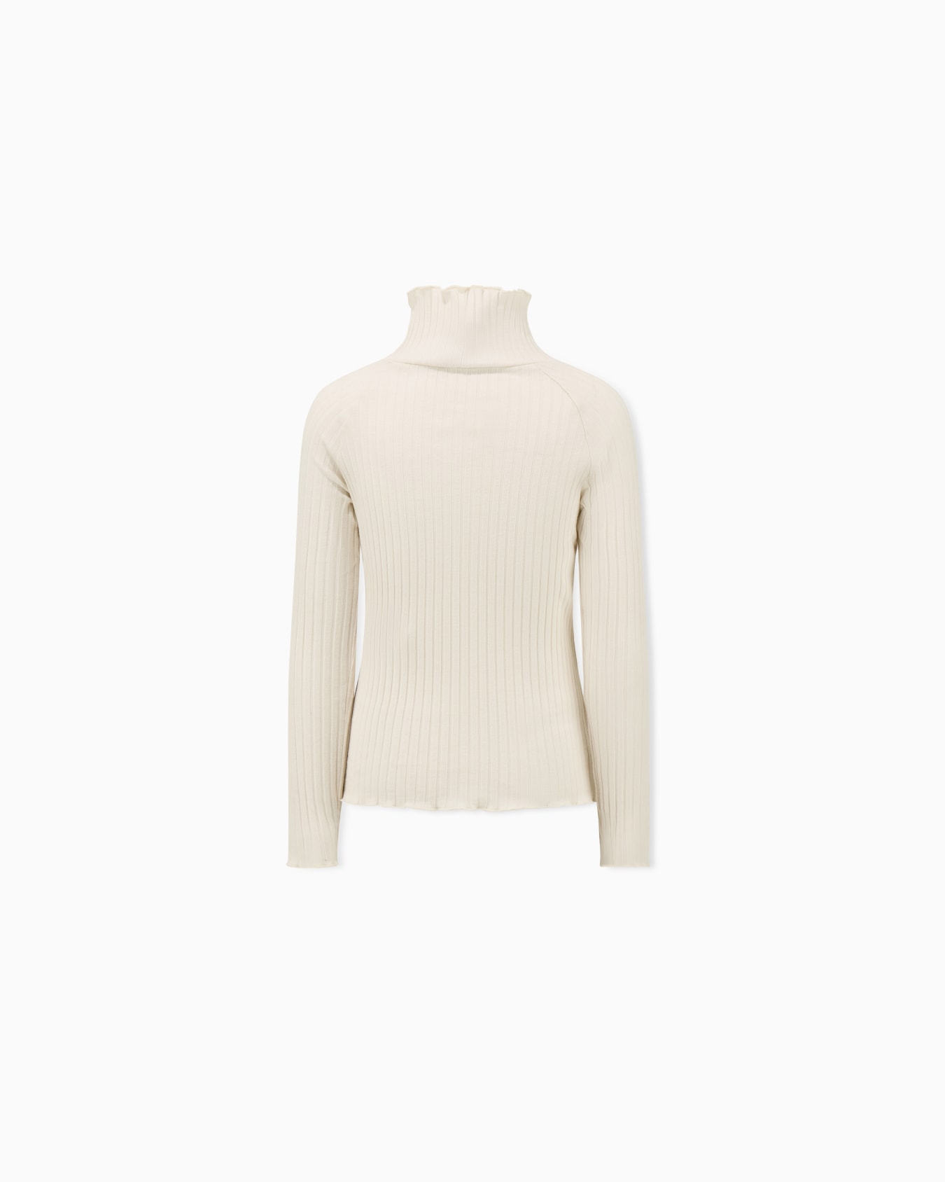 T-shirt ribbed stretch cotton with ruffled turtleneck Slide 2