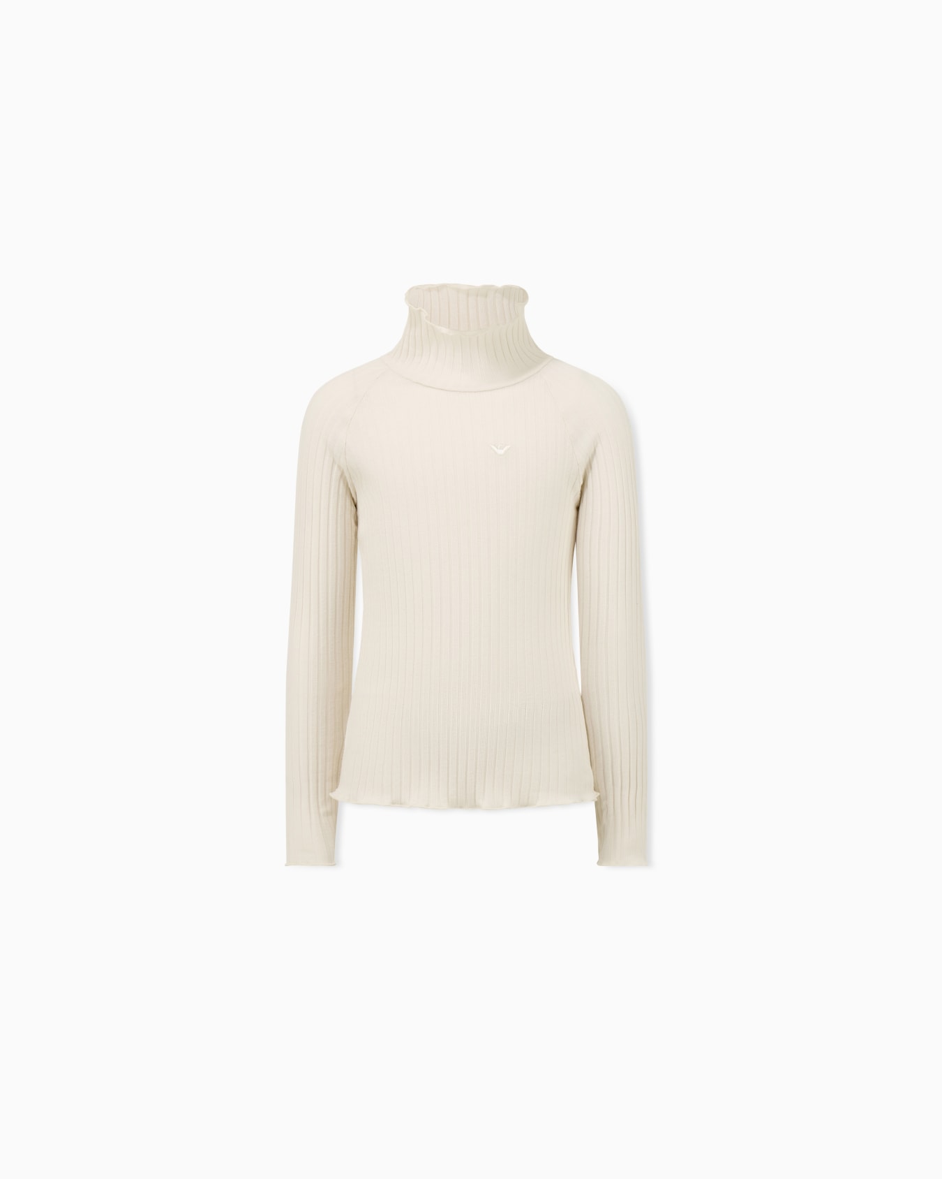 T-shirt ribbed stretch cotton with ruffled turtleneck Slide 0
