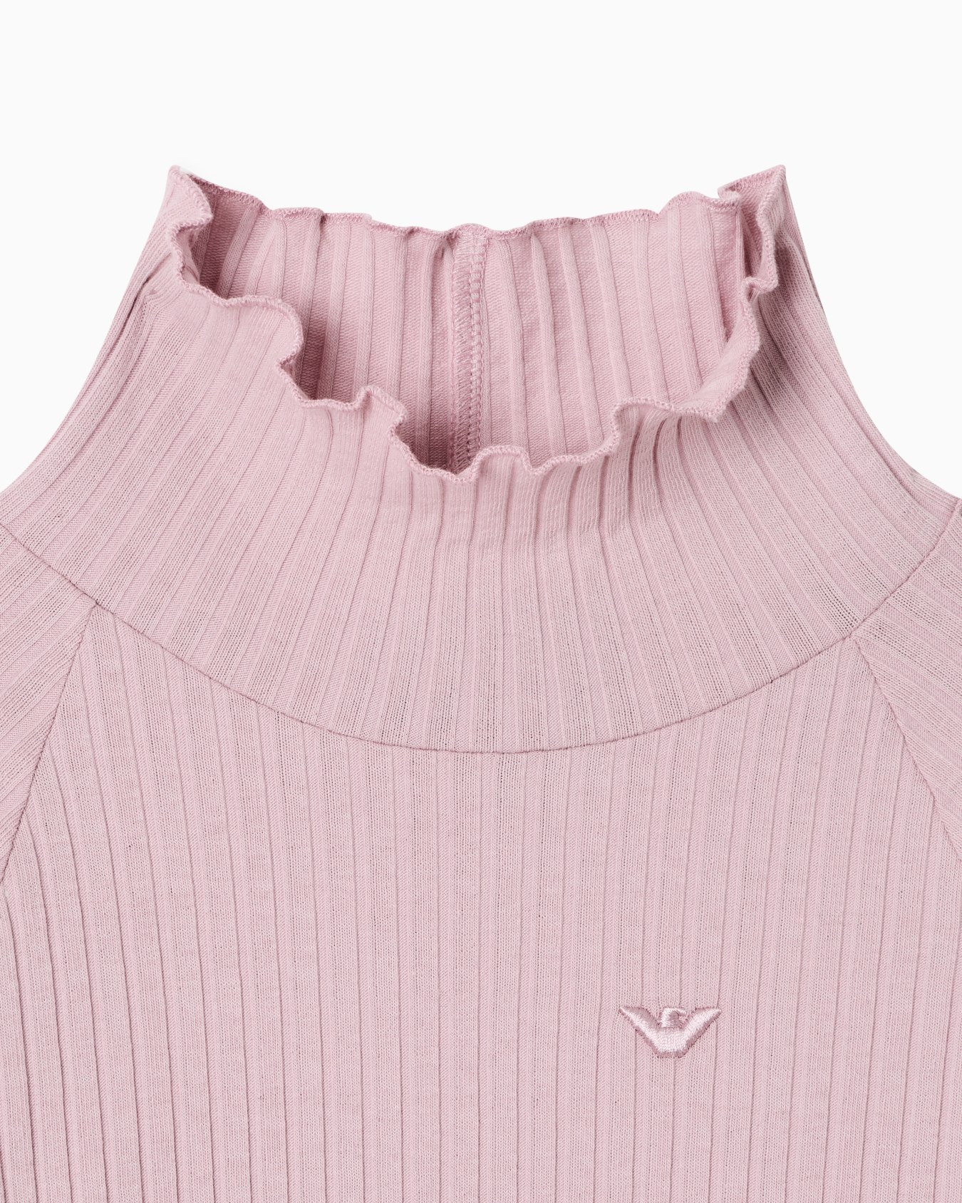 T-shirt ribbed stretch cotton with ruffled turtleneck Slide 1