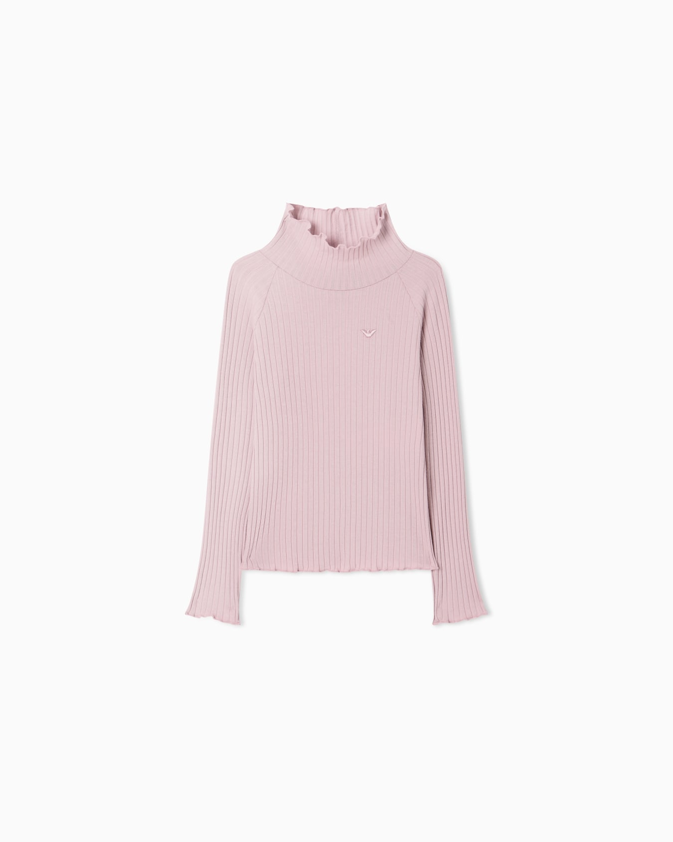 T-shirt ribbed stretch cotton with ruffled turtleneck Slide 0