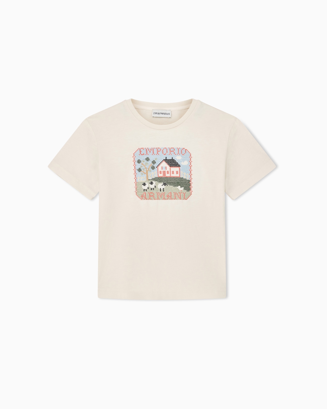 Cotton jersey T-shirt with a cross-stitch floral motif Slide 0