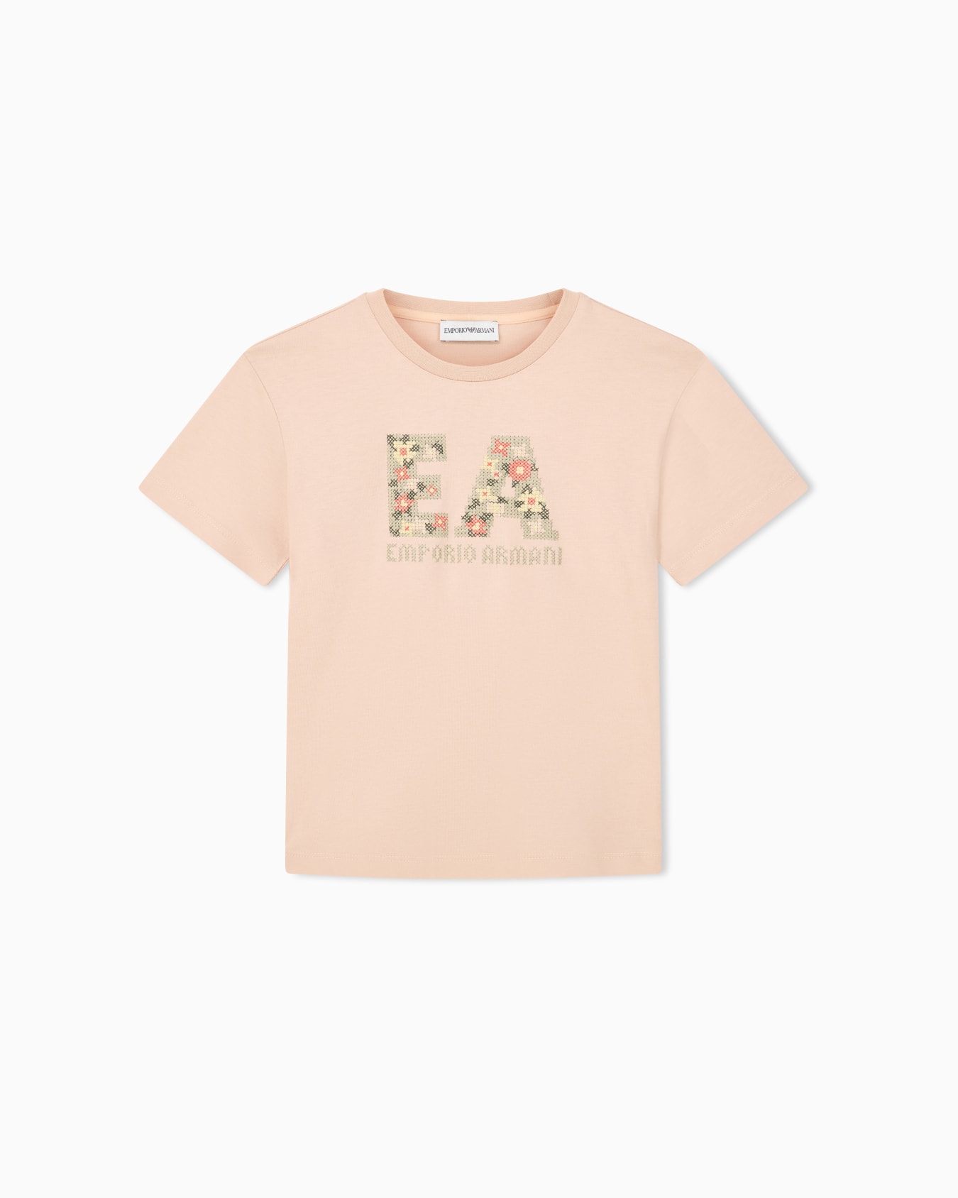 T-shirt en jersey de coton à col rond et motif floral Diapositive 0