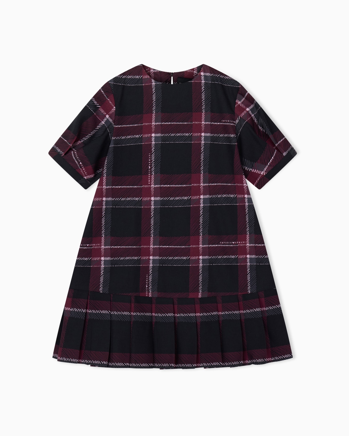 Dress in printed plaid cotton and viscose with pleated hem Slide 0