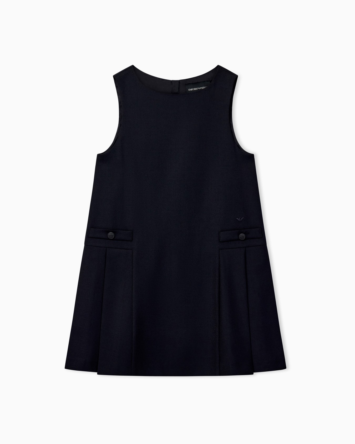 Sleeveless dress in checkered virgin wool with pleated hem Slide 0
