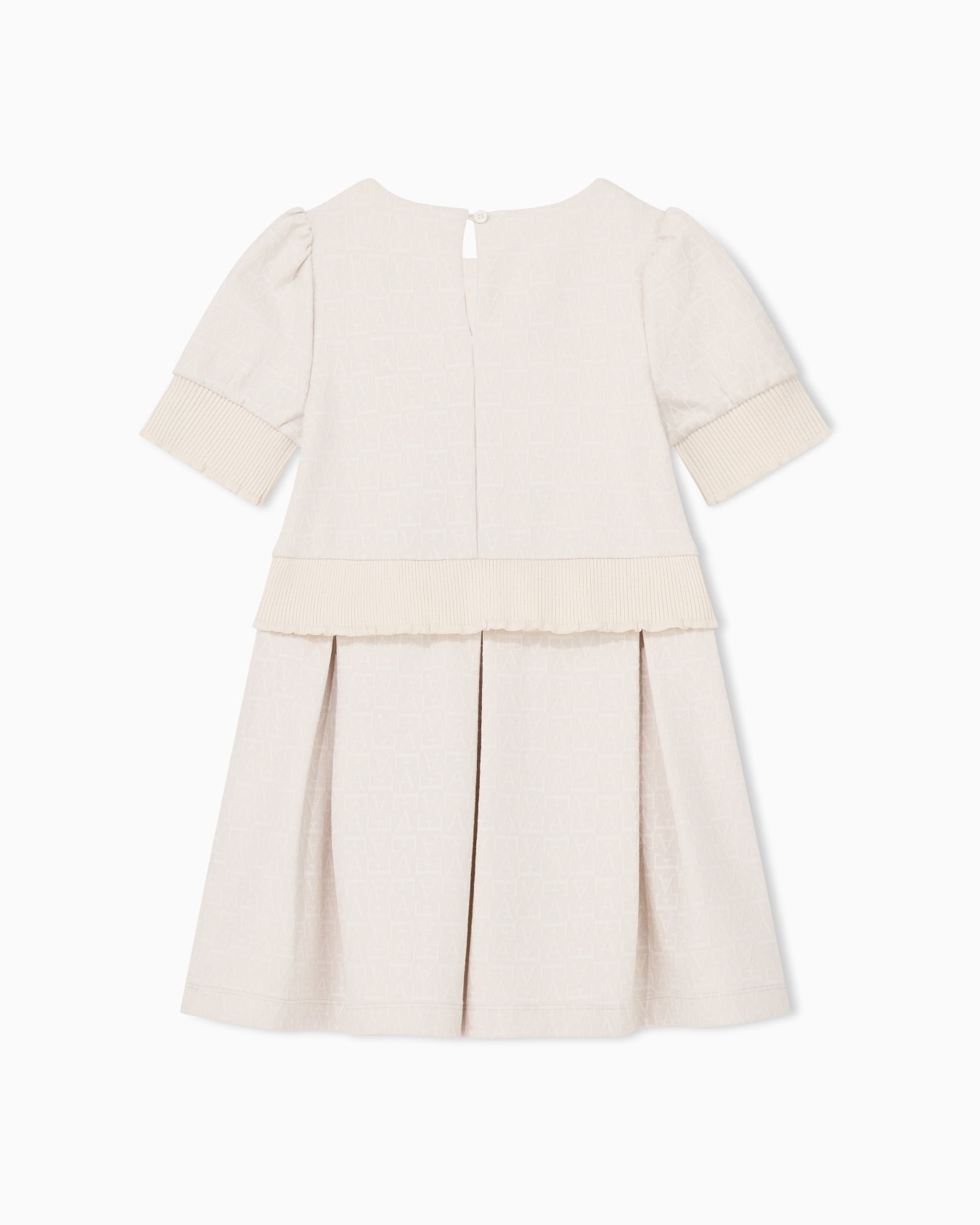Monogram jacquard dress with puff sleeves and pleated skirt Slide 2