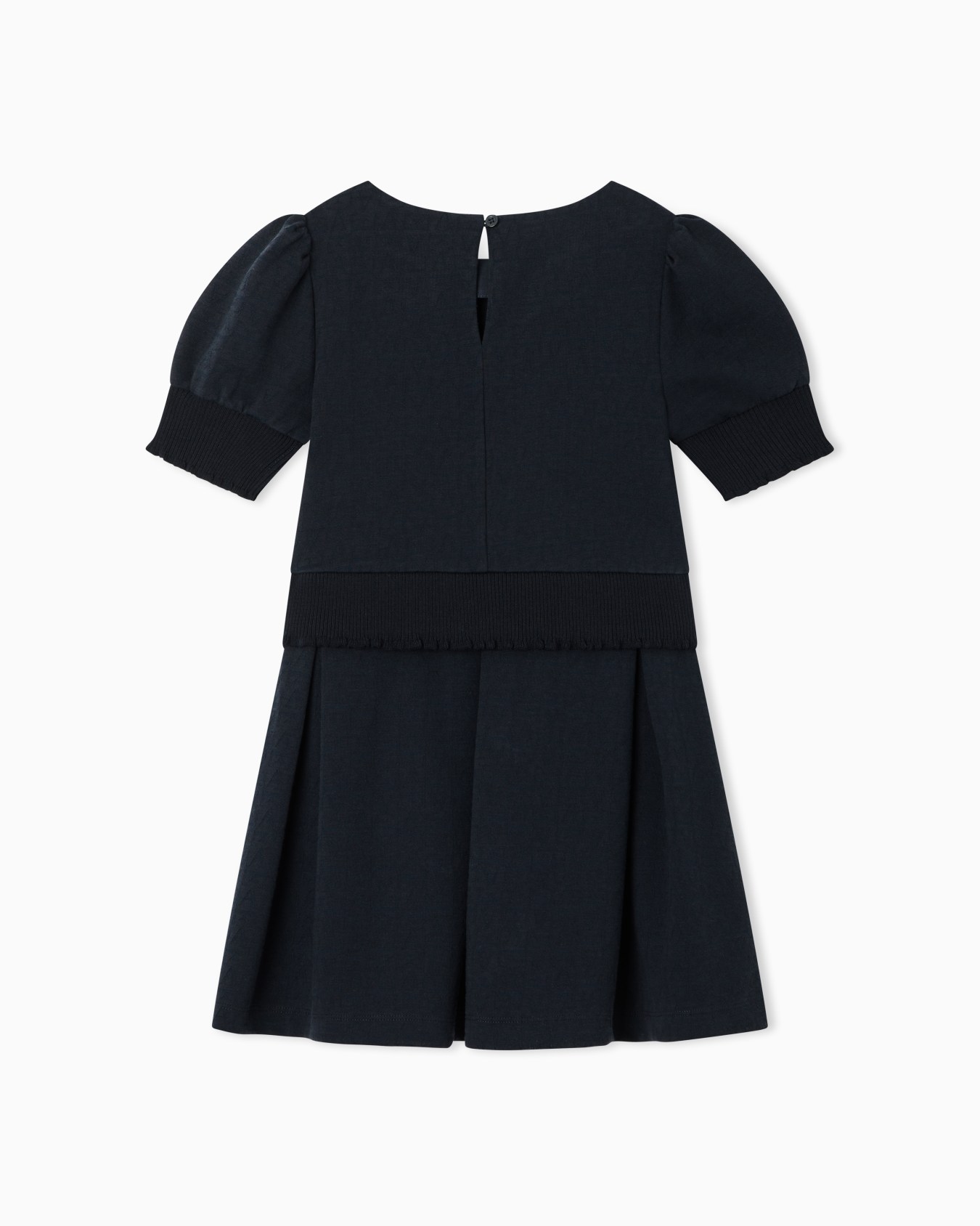 Monogram jacquard dress with puff sleeves and pleated skirt Slide 2