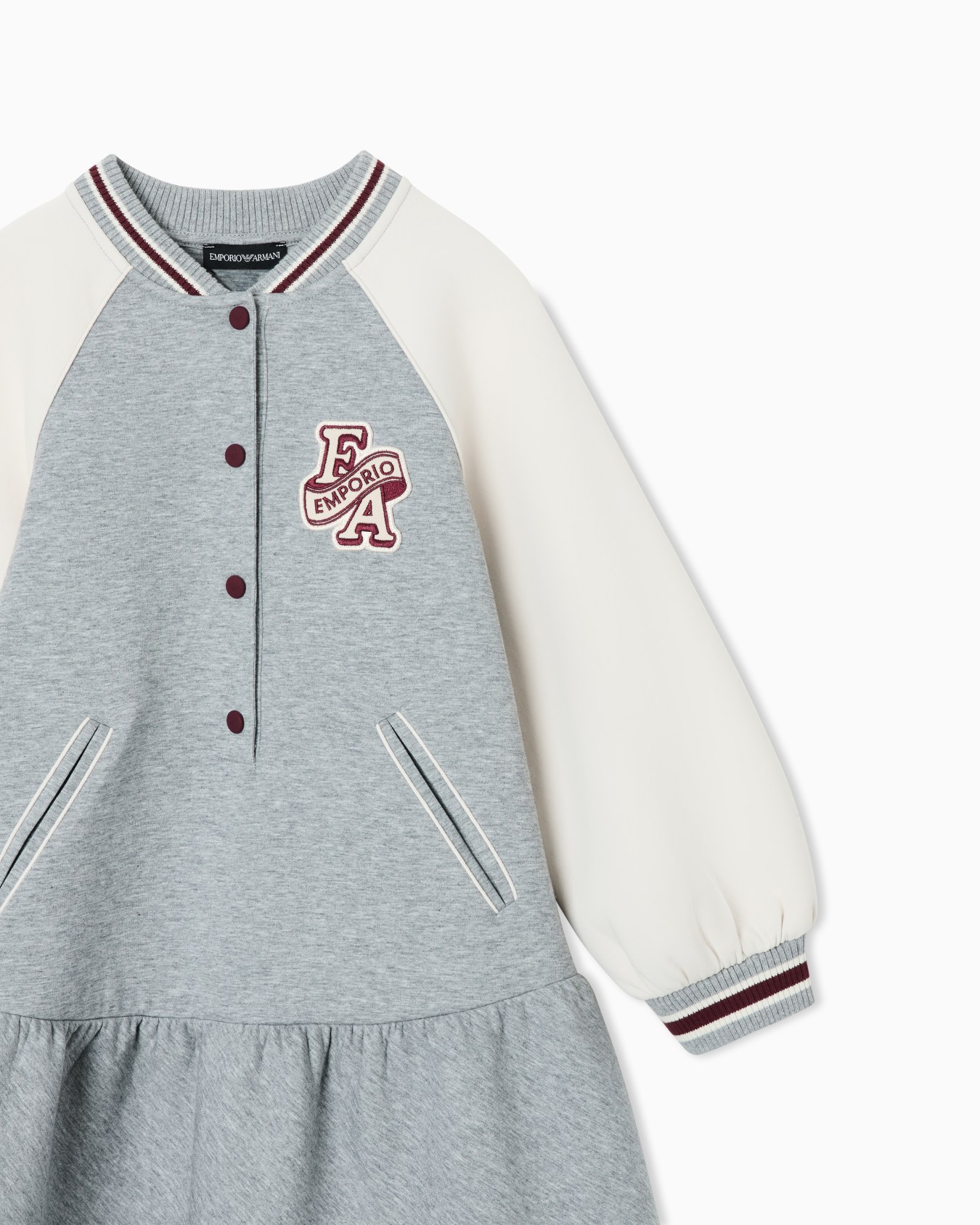 Varsity double jersey cotton dress with striped ribbed trim Slide 1