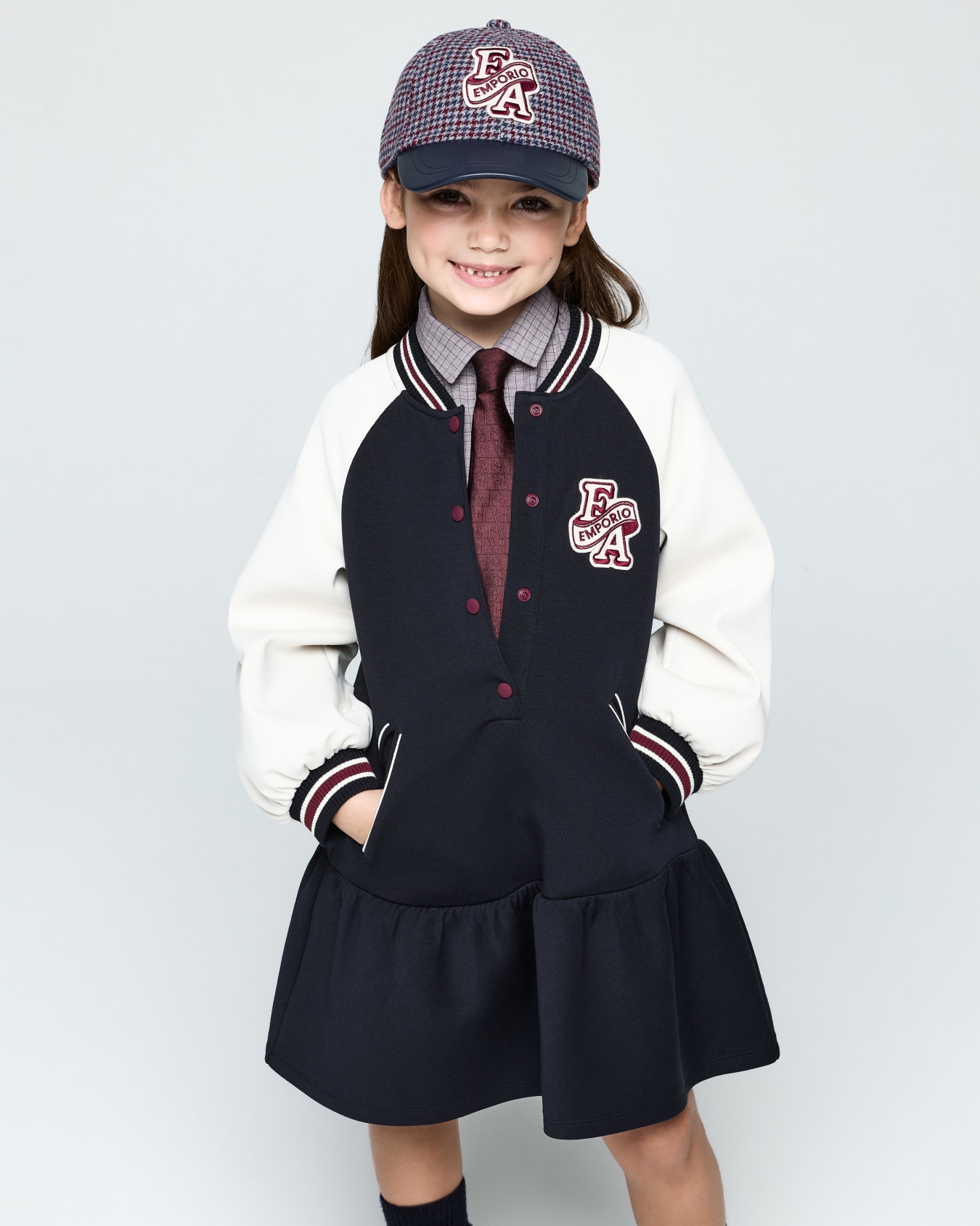 Varsity double jersey cotton dress with striped ribbed trim Slide 3