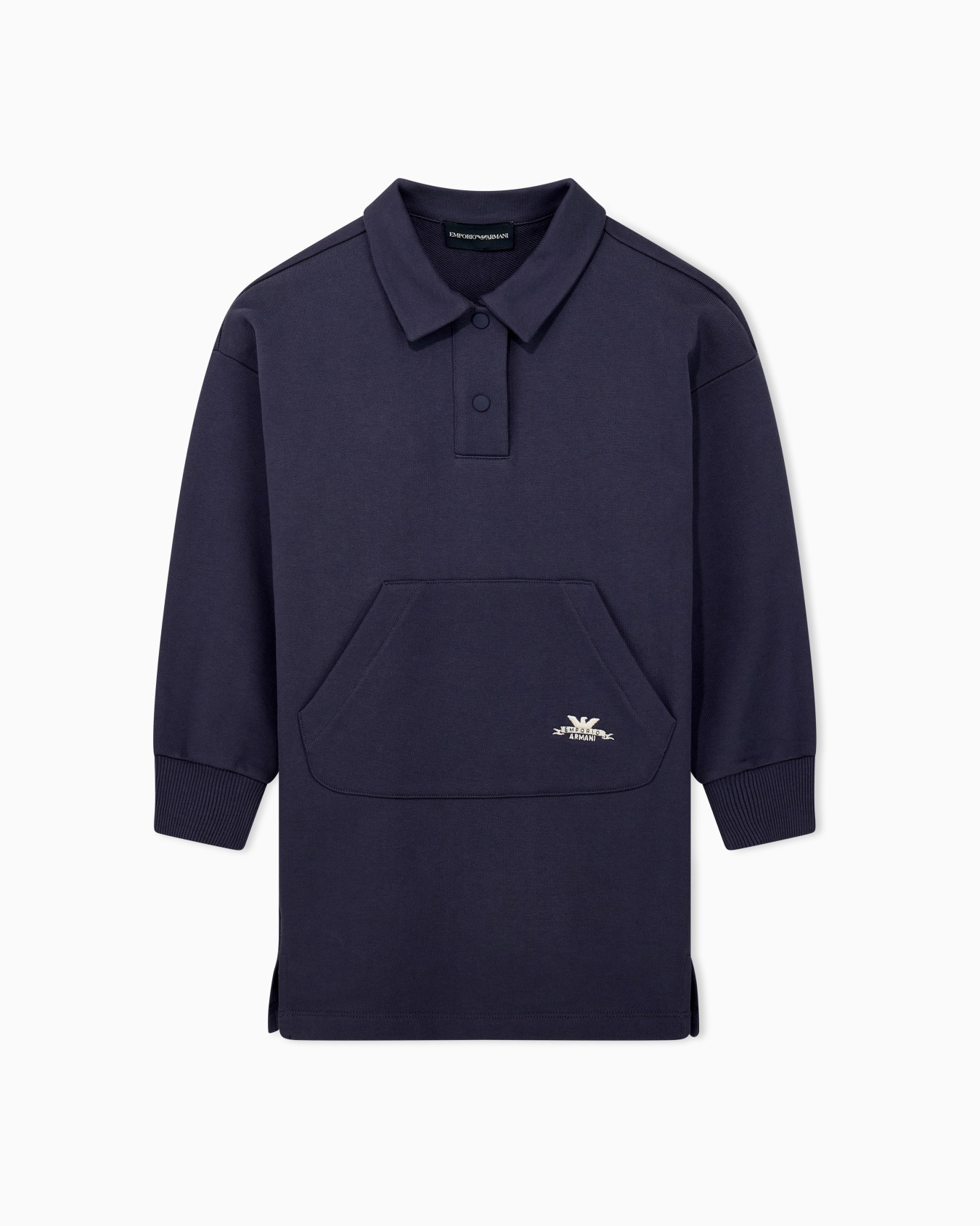 Cotton fleece polo shirt with a kangaroo pocket and logo Slide 0