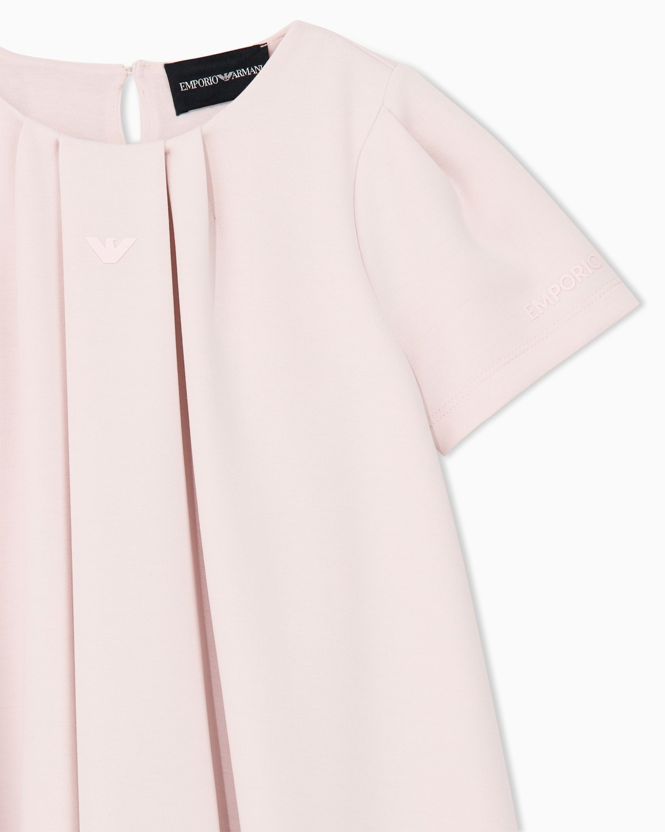 Robe en jersey à manches courtes avec col rond et plis Diapositive 1