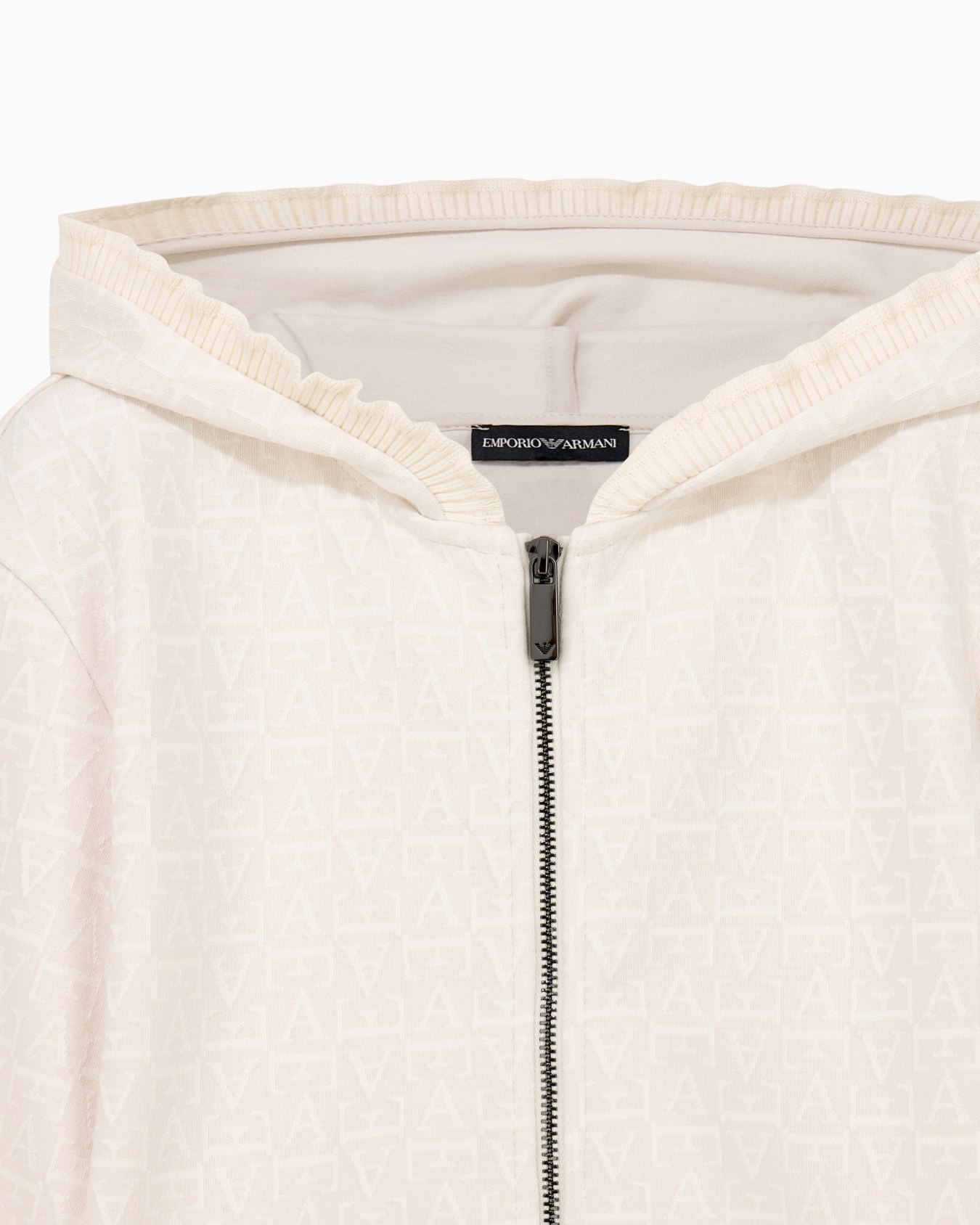 Hooded zip sweatshirt in monogram jacquard double jersey Slide 1