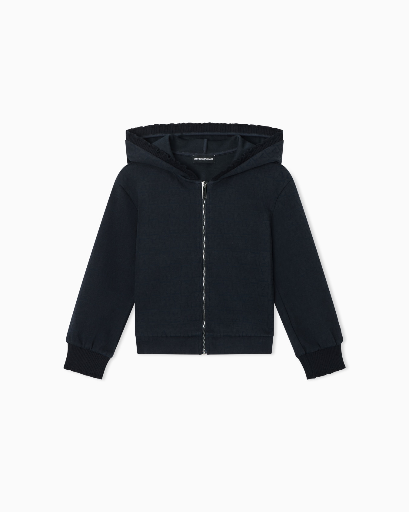 Hooded zip sweatshirt in monogram jacquard double jersey Slide 0