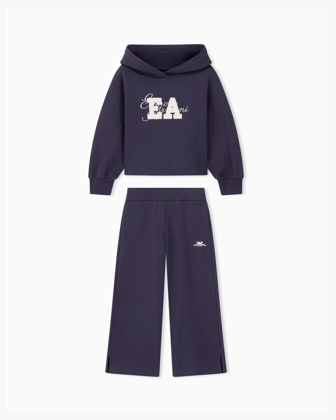 Cotton fleece tracksuit with a hoodie and wide-leg pants Slide 0