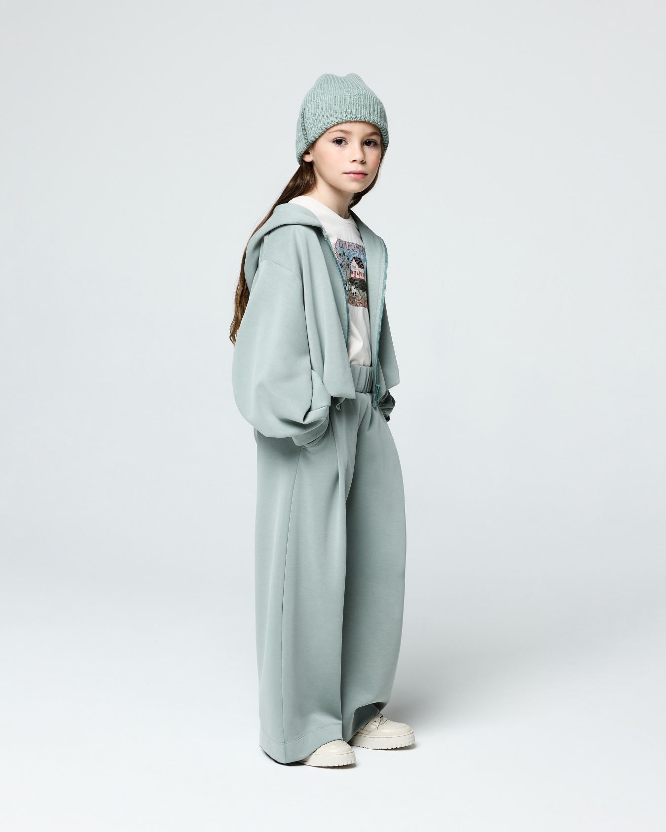 Jersey tracksuit with a full zip hoodie and wide-leg pants Slide 3