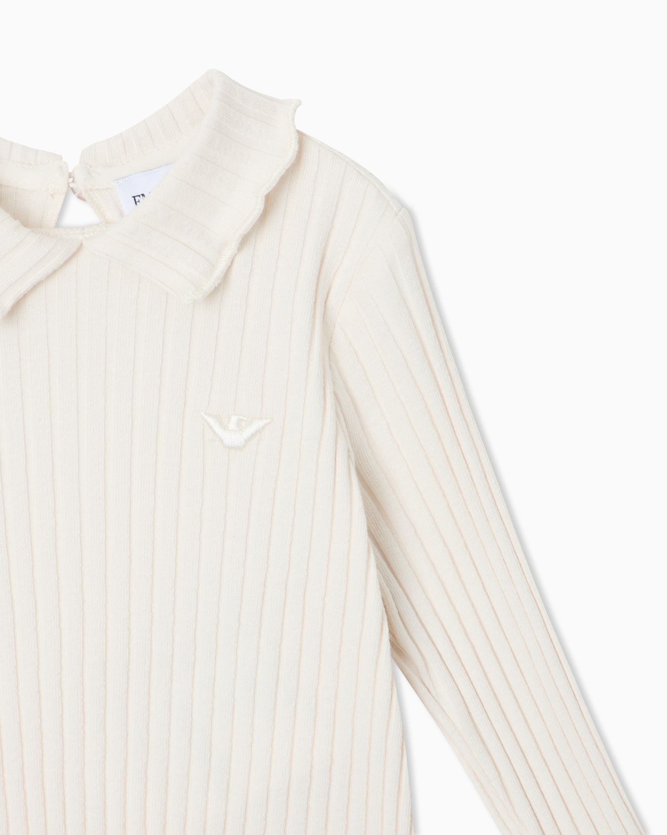 T-shirt in ribbed cotton with long sleeve and ruffled collar Slide 1
