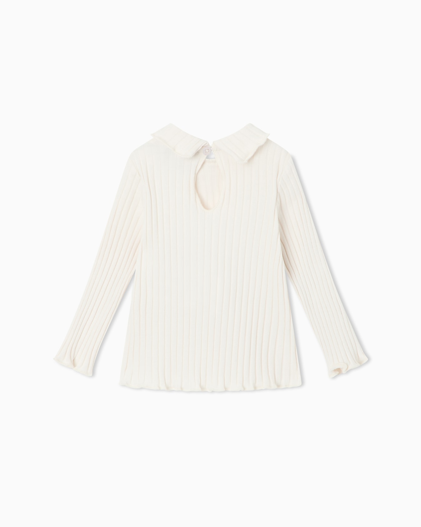 T-shirt in ribbed cotton with long sleeve and ruffled collar Slide 2