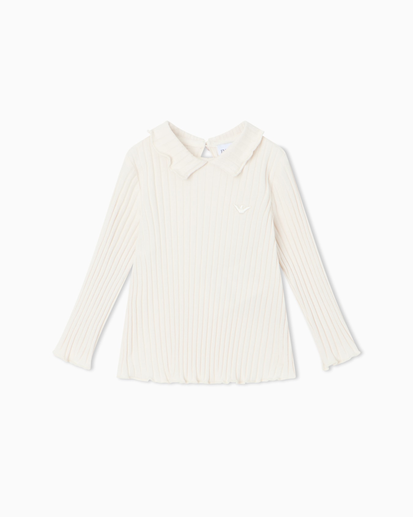 T-shirt in ribbed cotton with long sleeve and ruffled collar Slide 0