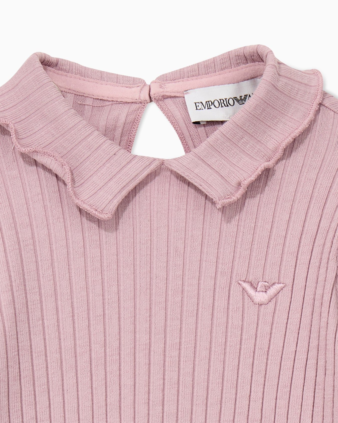 T-shirt in ribbed cotton with long sleeve and ruffled collar Slide 1