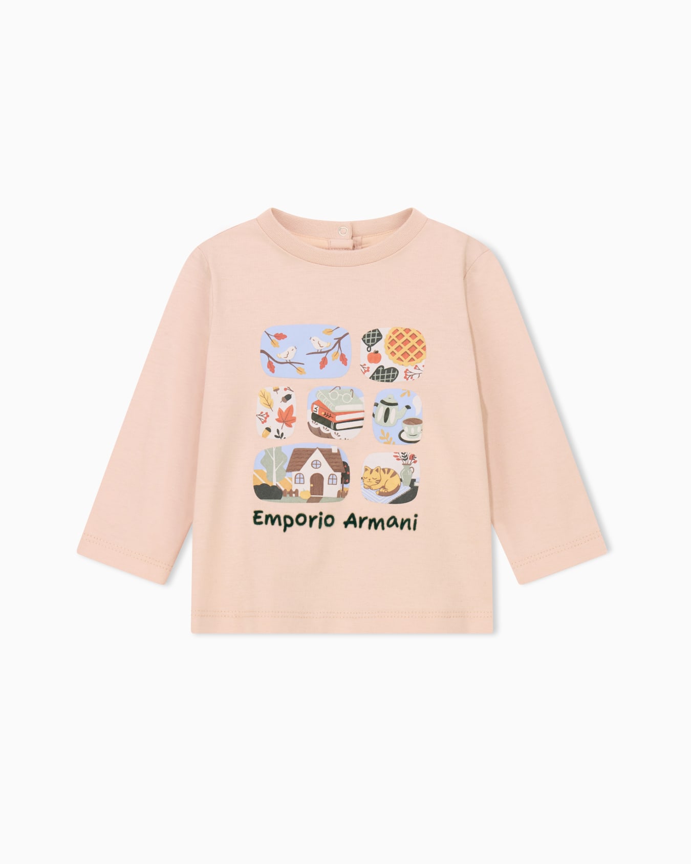 Long-sleeve cotton jersey T-shirt with a house illustration Slide 0