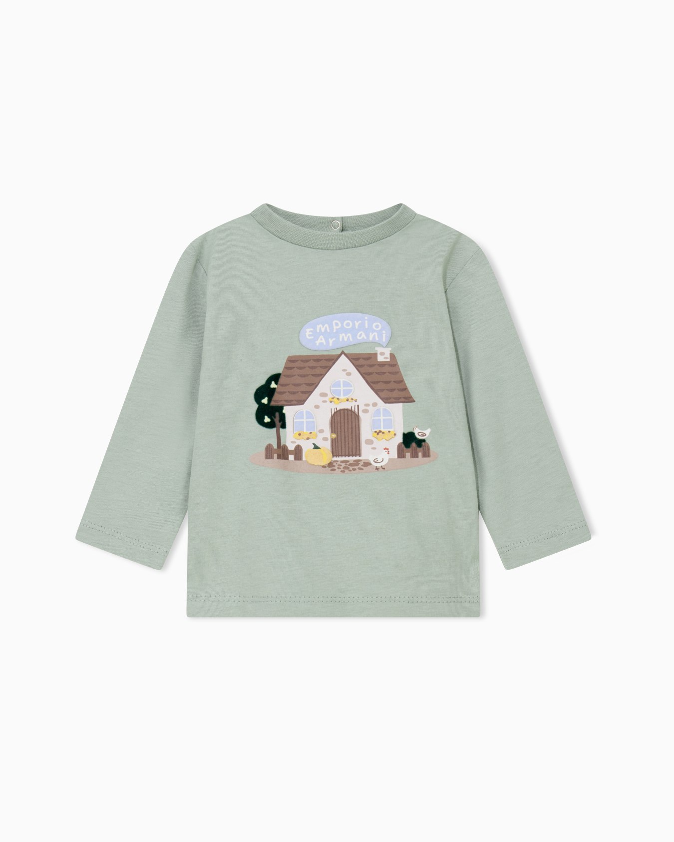 Long-sleeve cotton jersey T-shirt with a house illustration Slide 0