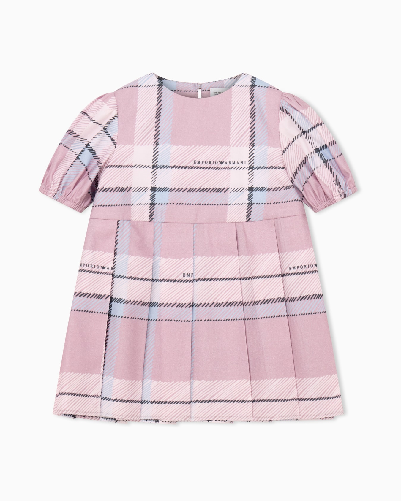 Dress in plaid cotton and viscose with puff sleeves Slide 0