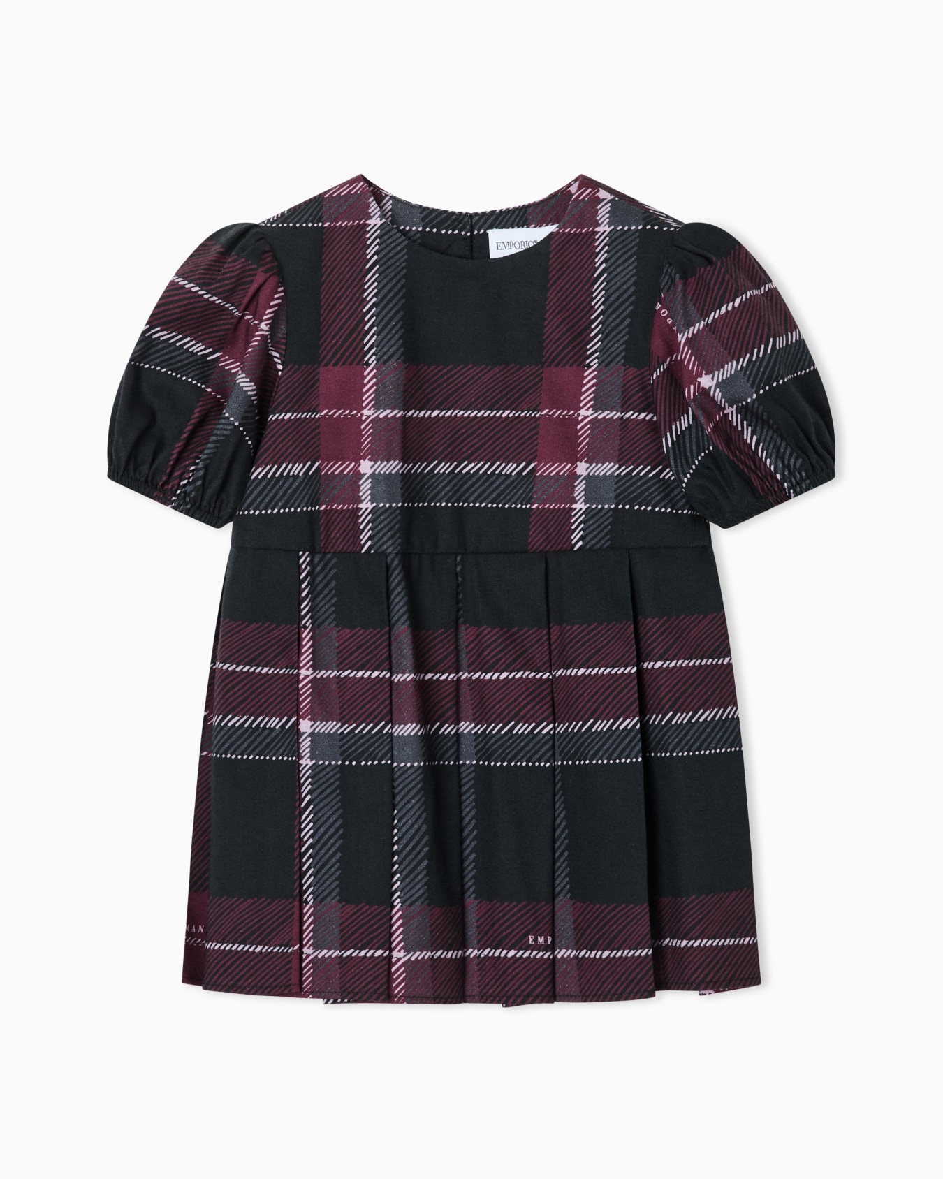 Dress in plaid cotton and viscose with puff sleeves Slide 0