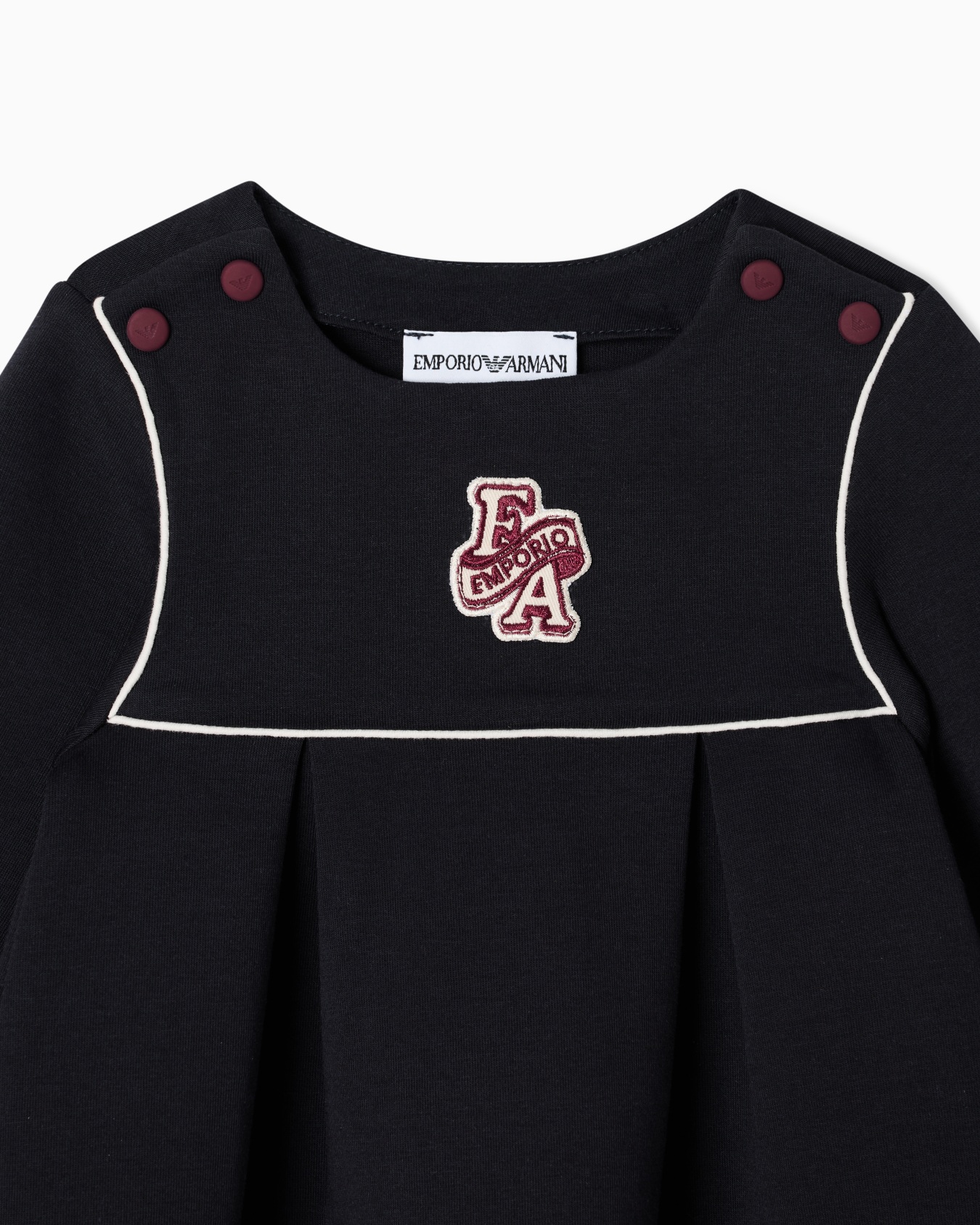 Cotton double jersey dress with pleats and embroidered logo Slide 1