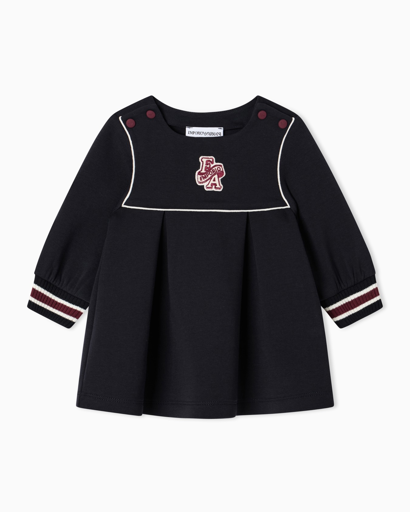 Cotton double jersey dress with pleats and embroidered logo Slide 0