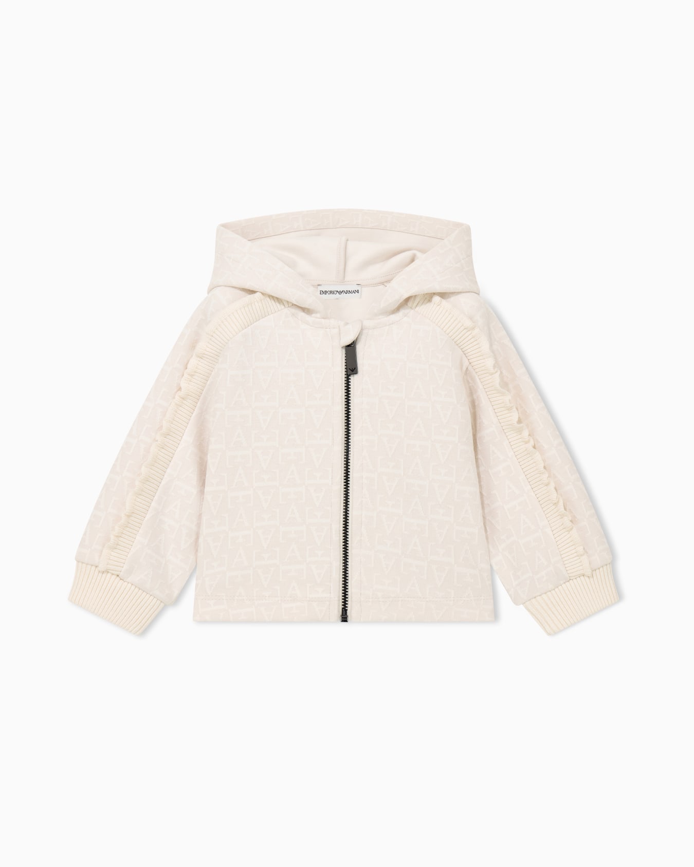 Jacquard jersey zip hoodie with a monogram and ruffles 슬라이드 0