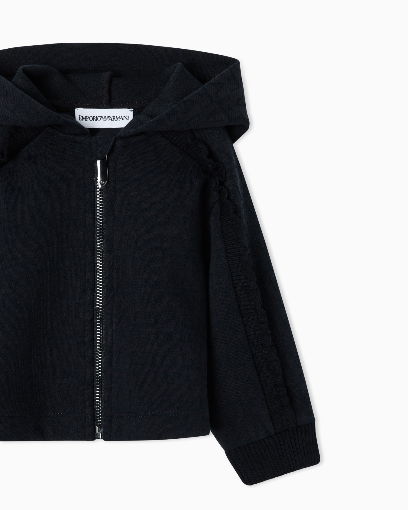 Kapuzenjacke aus Jacquard-Jersey mit Rüschen an den Ärmeln Folie 1