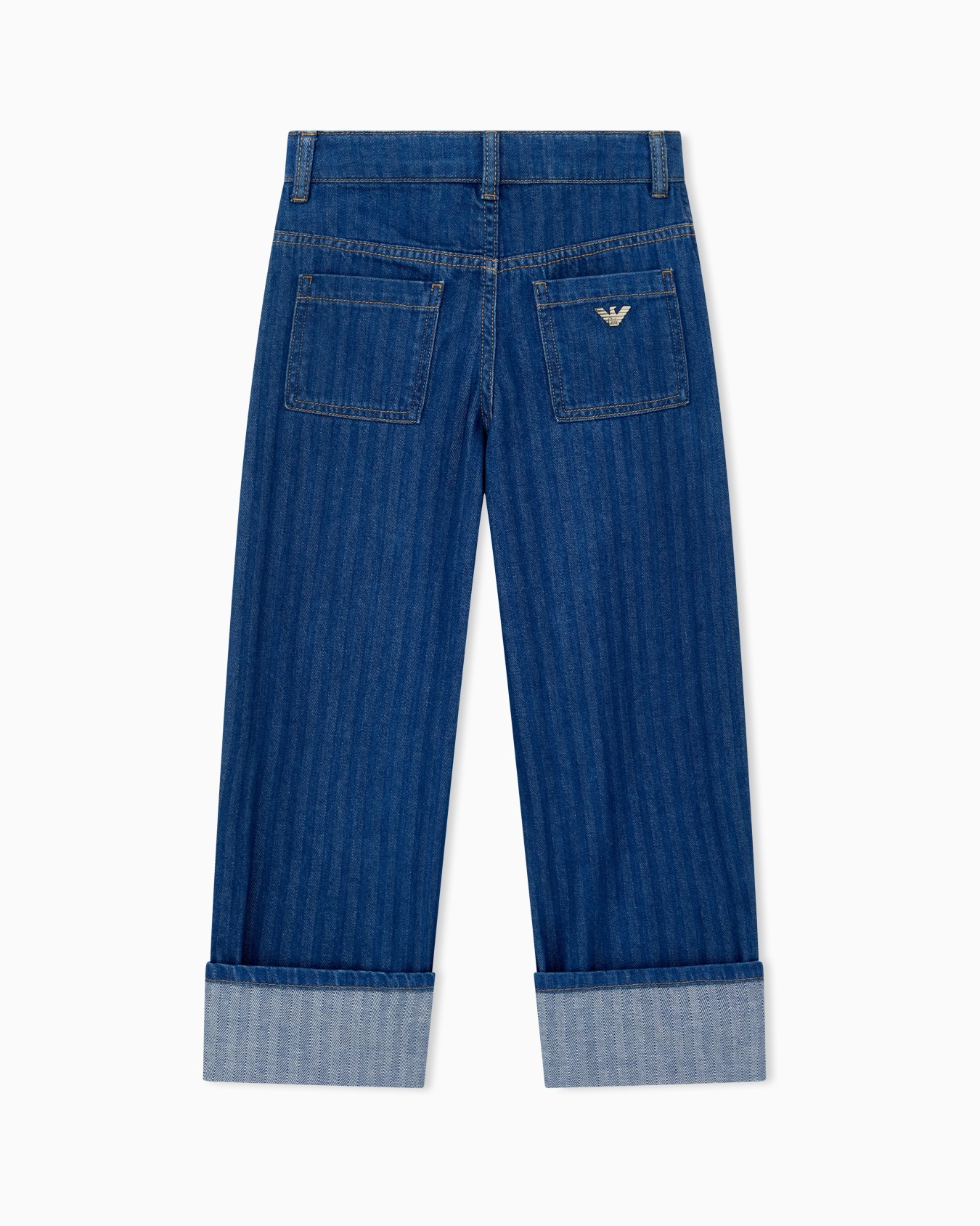 Wide-leg denim jeans with vertical stripes and a cuffed hem Slide 2
