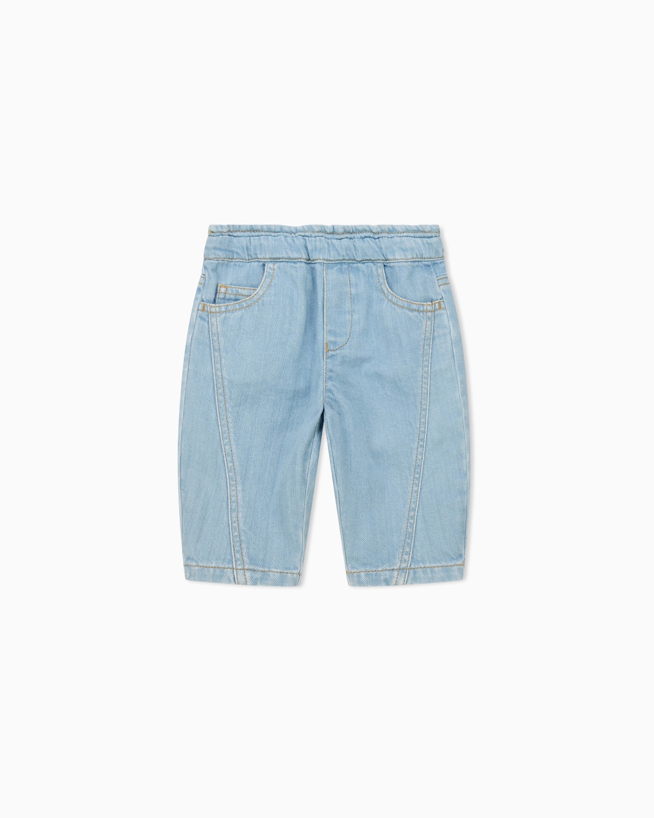 Five-pocket denim jeans with an elastic waistband and logo Slide 0