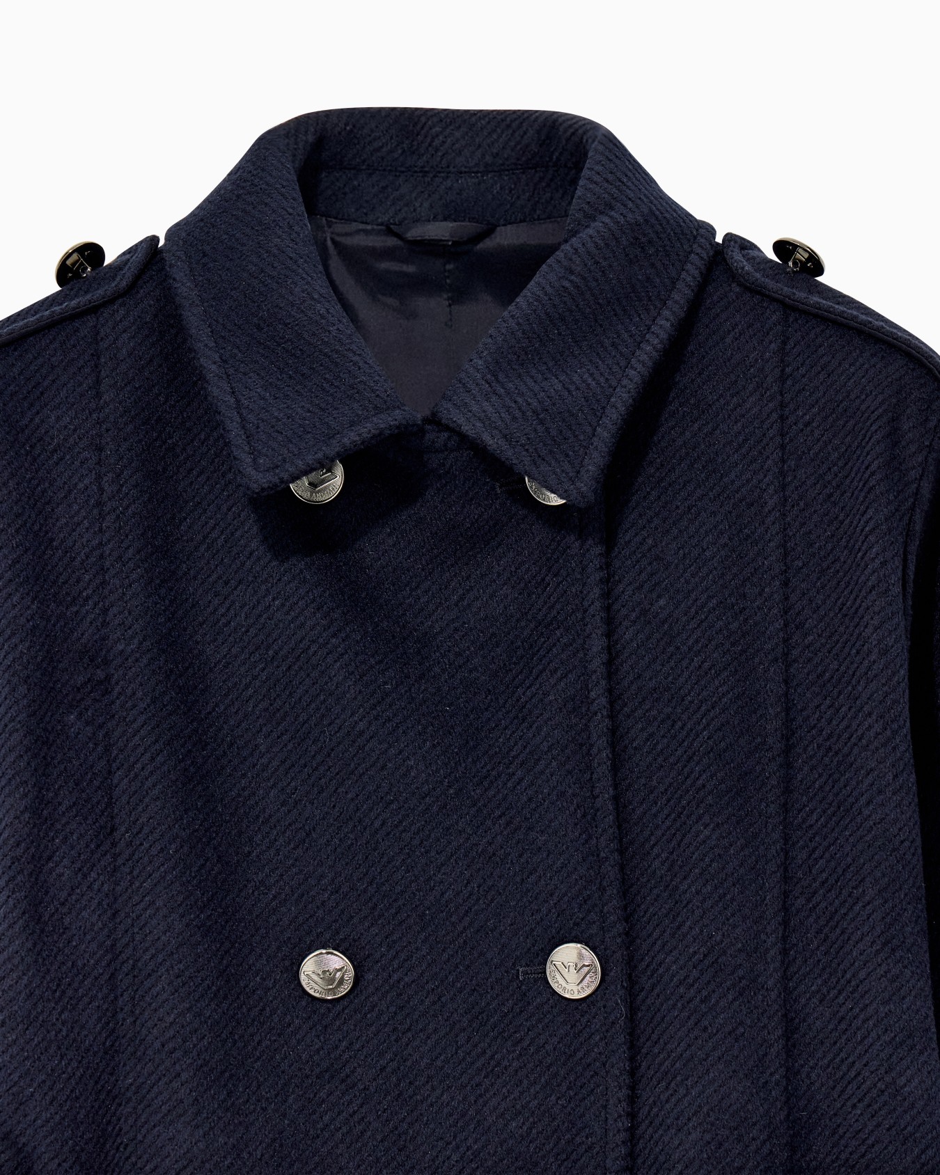 Double-breasted diagonal cloth coat with a belt and lapels Slide 1