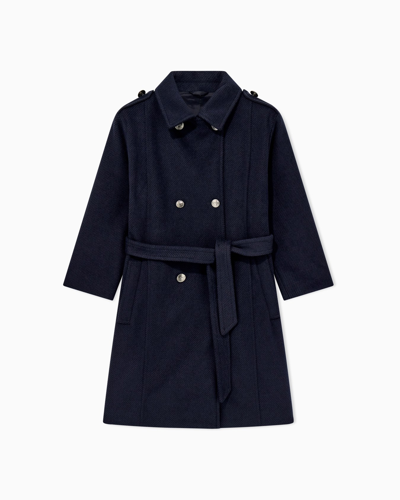 Double-breasted diagonal cloth coat with a belt and lapels Slide 0