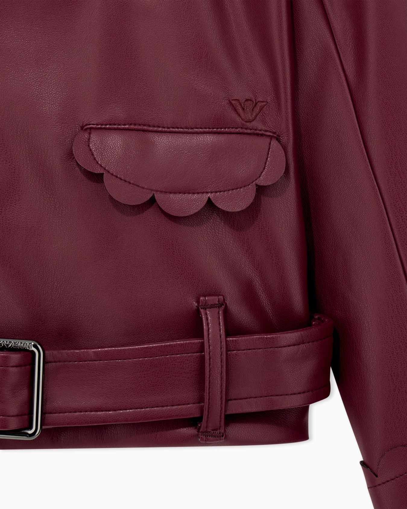 Faux leather biker jacket with a belt and scalloped edges 슬라이드 1