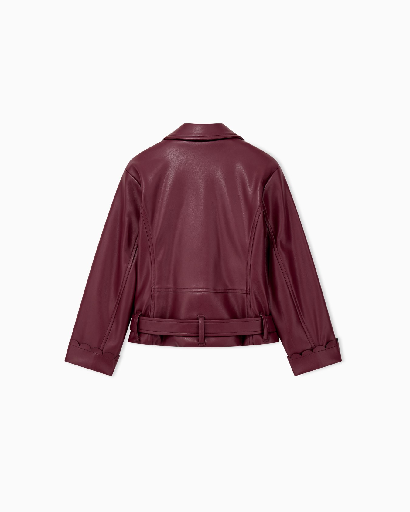 Faux leather biker jacket with a belt and scalloped edges 슬라이드 2